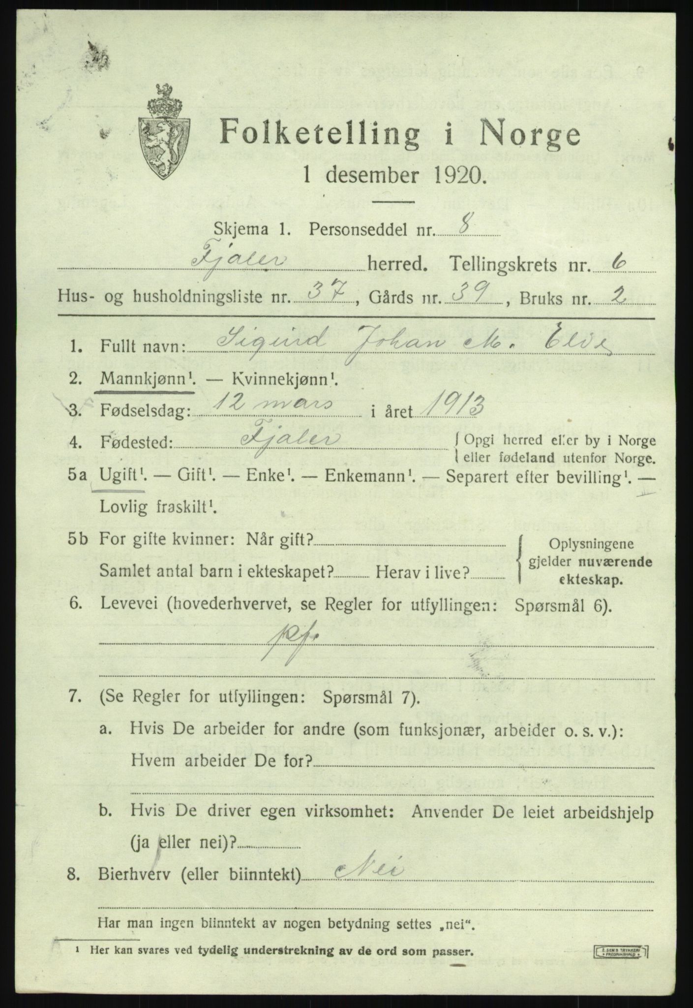 SAB, 1920 census for Fjaler, 1920, p. 4103