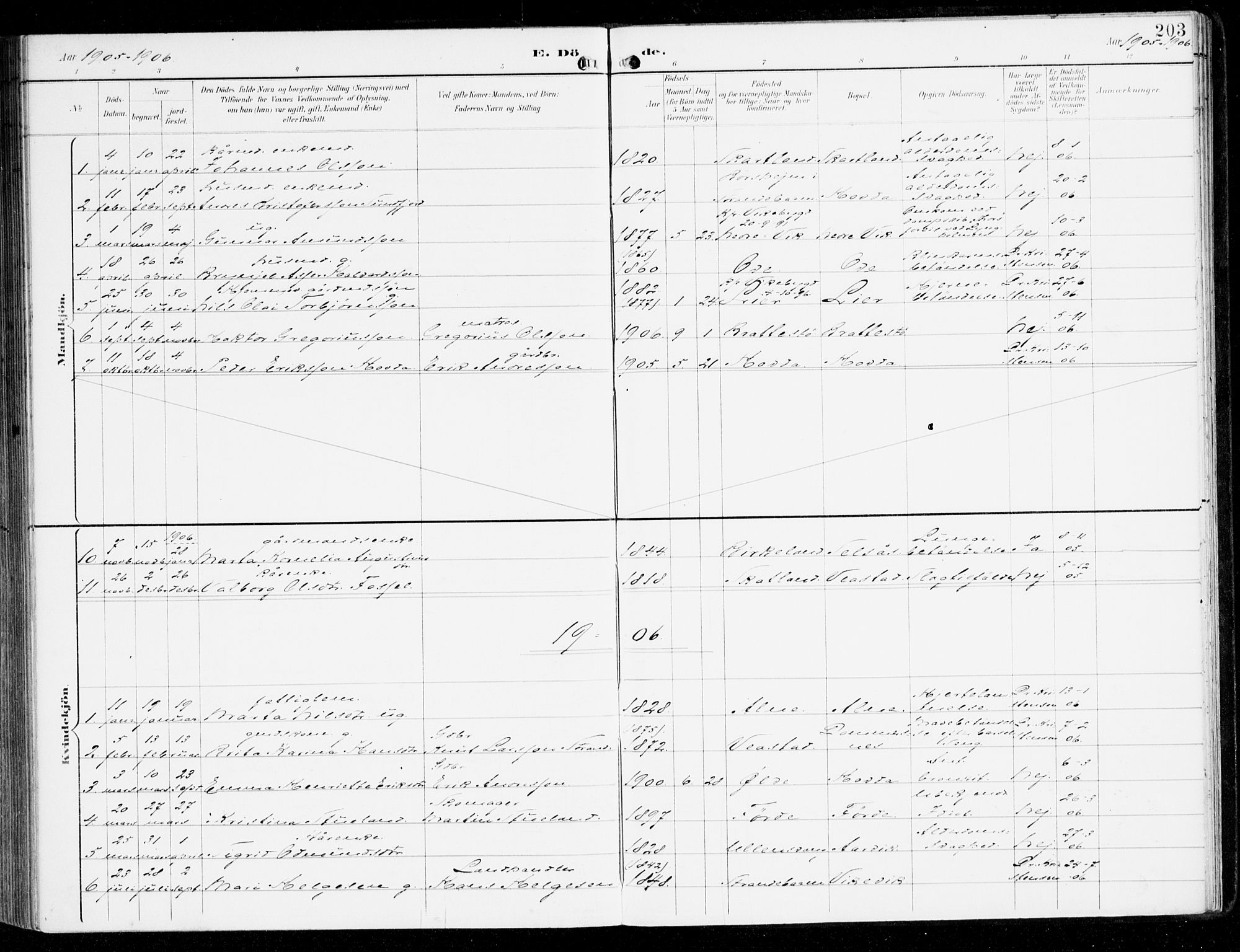 Sveio Sokneprestembete, SAB/A-78501/H/Haa: Parish register (official) no. D 2, 1894-1916, p. 203