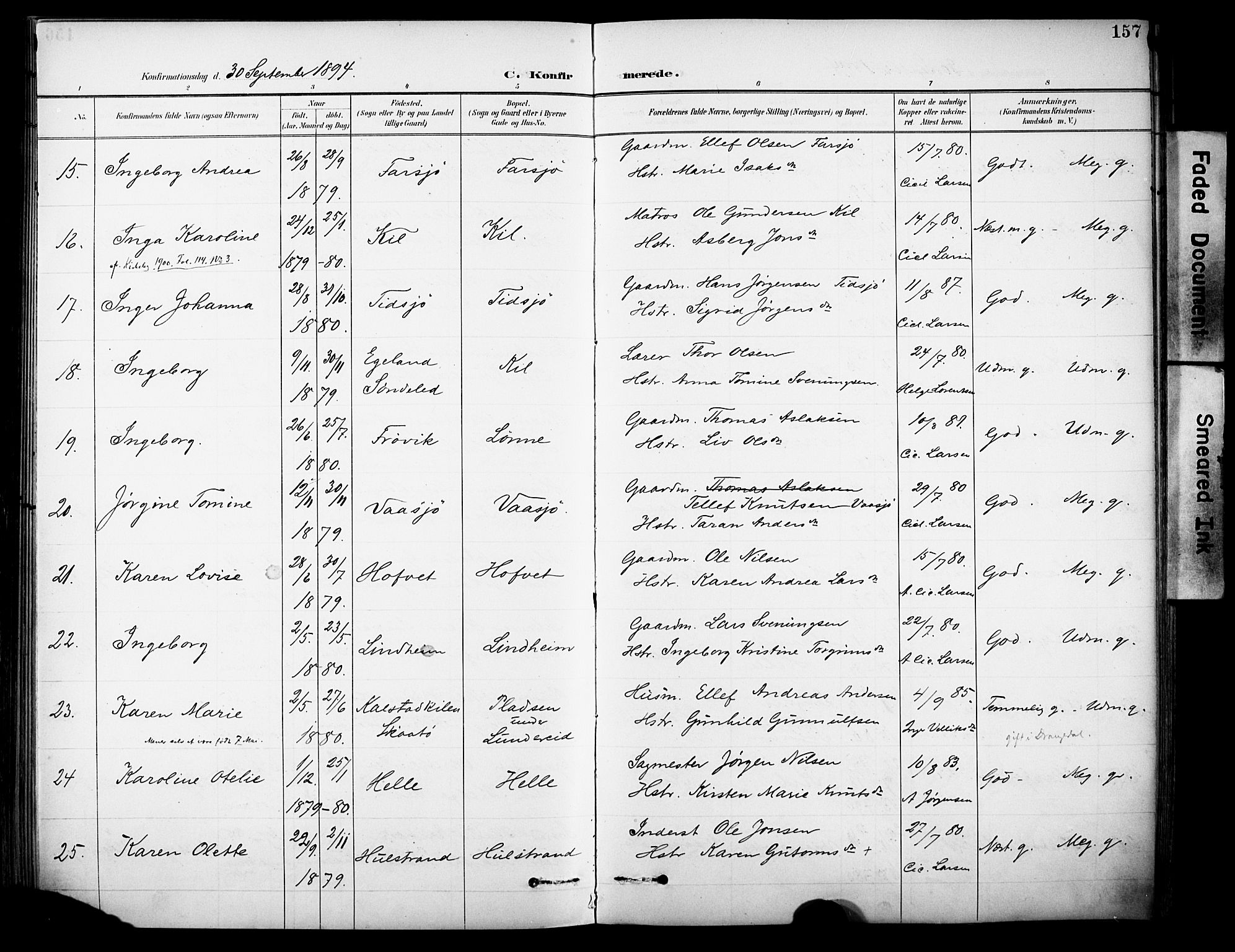 Sannidal kirkebøker, AV/SAKO-A-296/F/Fa/L0016: Parish register (official) no. 16, 1895-1911, p. 157