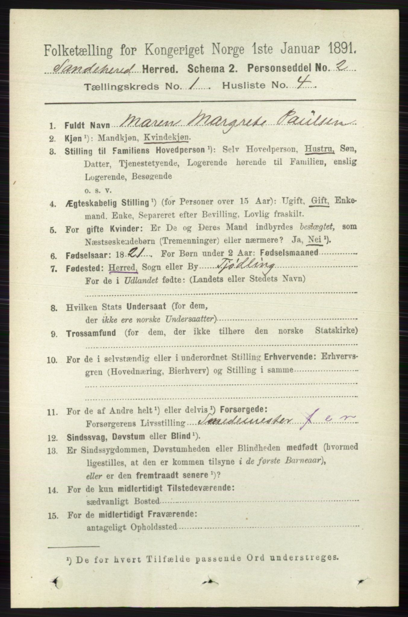 RA, 1891 census for 0724 Sandeherred, 1891, p. 193