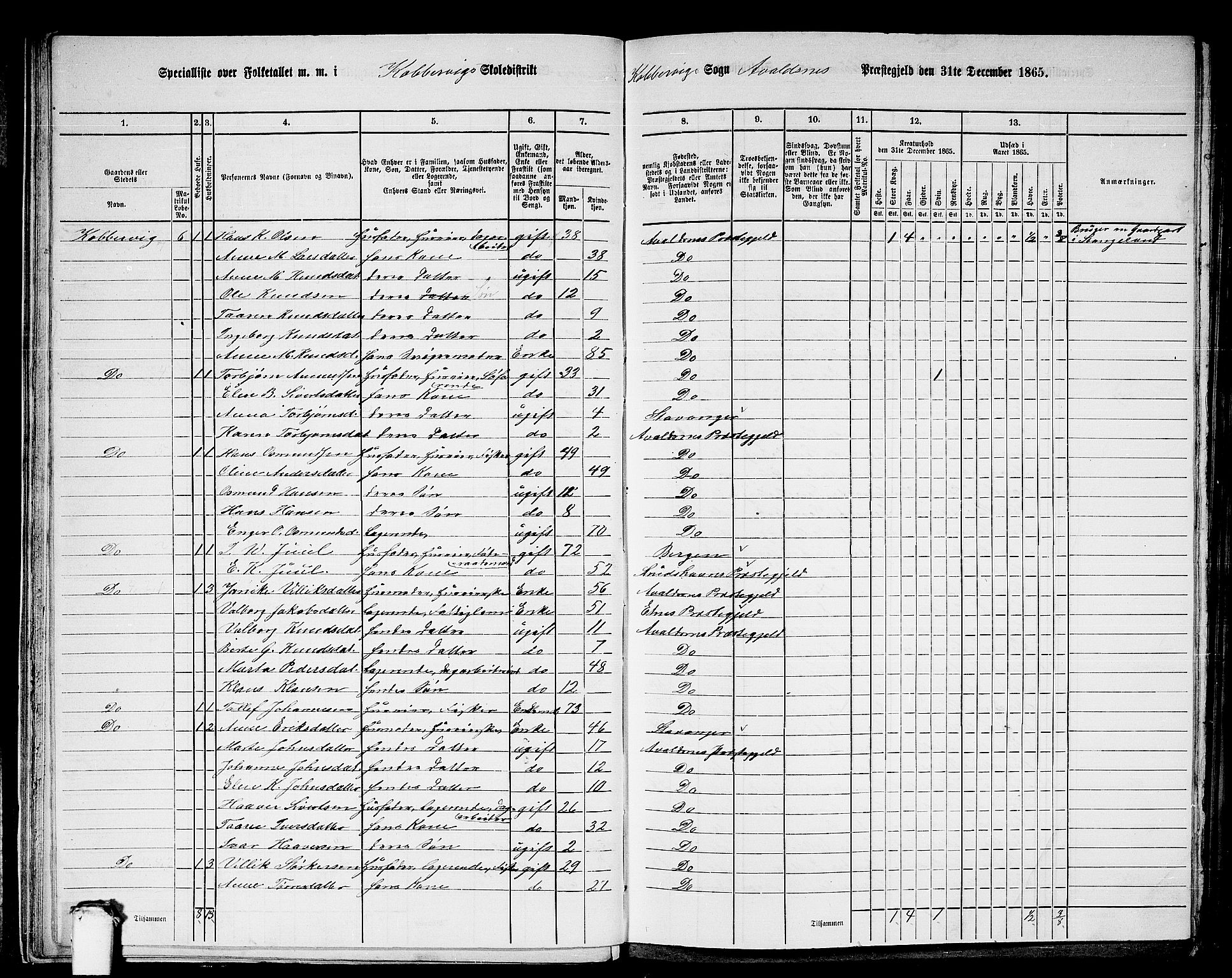 RA, 1865 census for Avaldsnes, 1865, p. 30