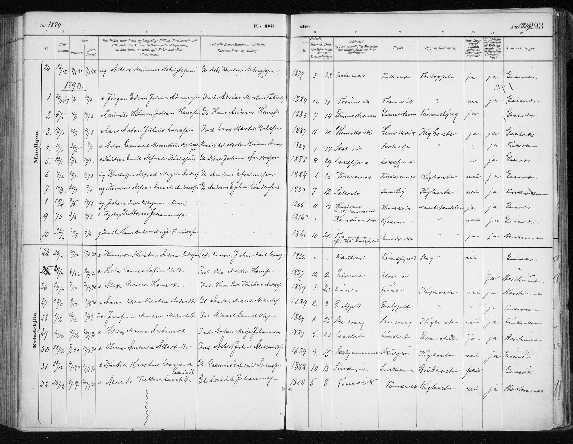 Tromsøysund sokneprestkontor, SATØ/S-1304/G/Ga/L0005kirke: Parish register (official) no. 5, 1888-1896, p. 293