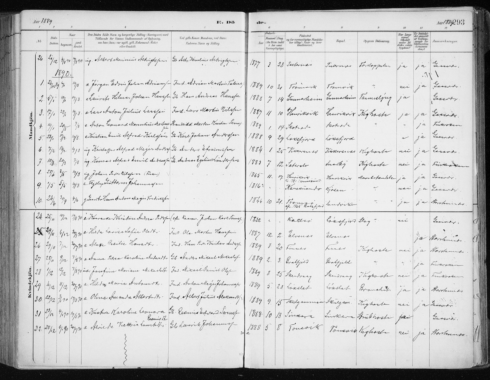 Tromsøysund sokneprestkontor, AV/SATØ-S-1304/G/Ga/L0005kirke: Parish register (official) no. 5, 1888-1896, p. 293