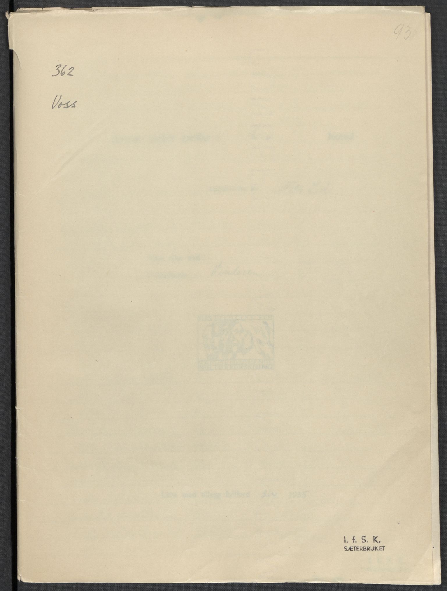 Instituttet for sammenlignende kulturforskning, AV/RA-PA-0424/F/Fc/L0010/0003: Eske B10: / Hordaland (perm XXVII), 1933-1936, p. 93