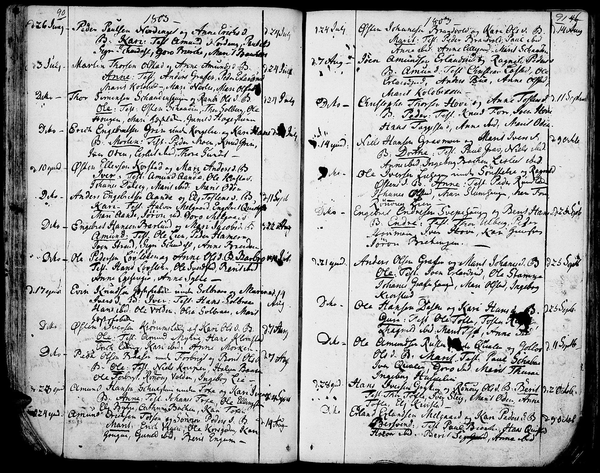 Fron prestekontor, AV/SAH-PREST-078/H/Ha/Haa/L0001: Parish register (official) no. 1, 1799-1816, p. 90-91