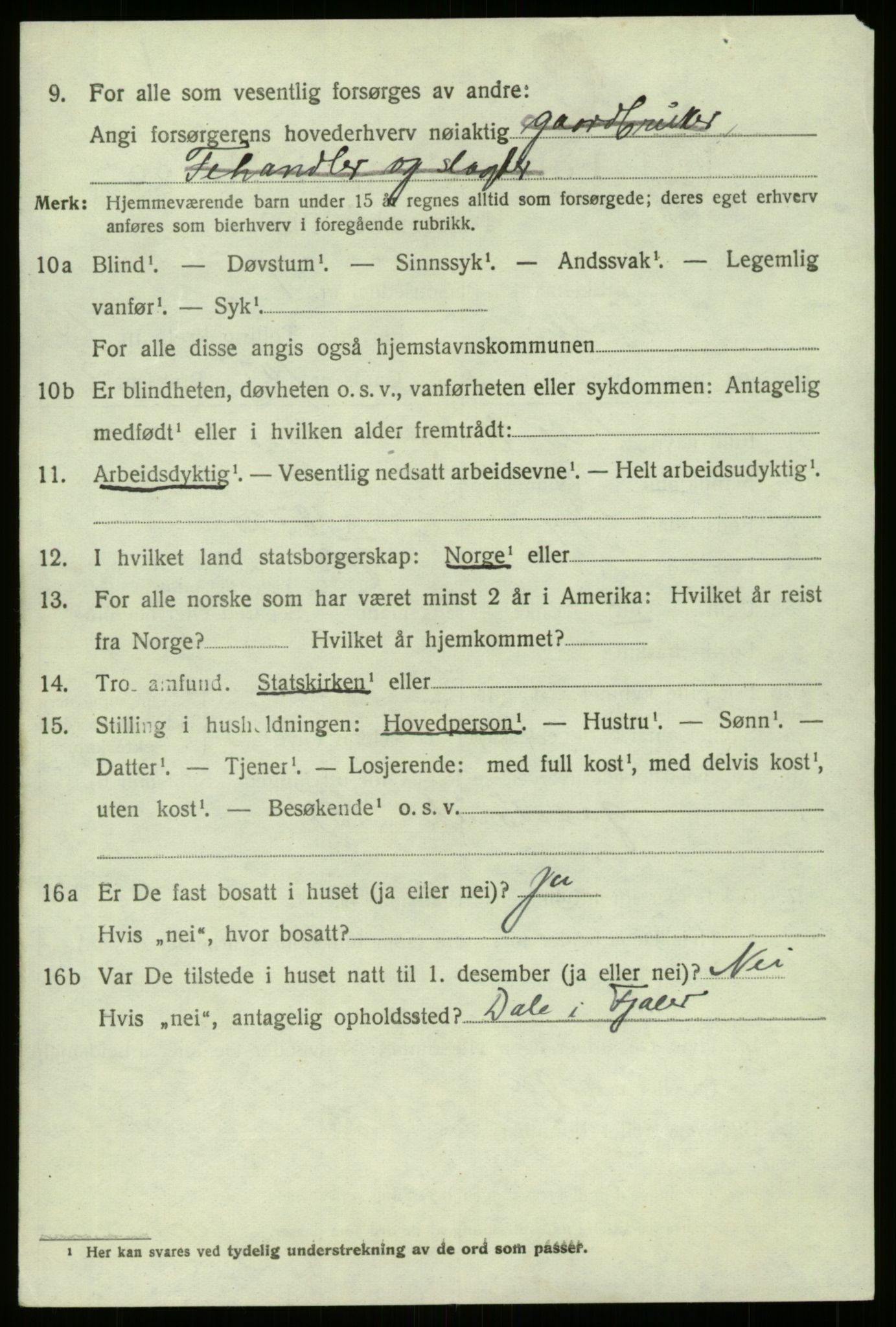 SAB, 1920 census for Fjaler, 1920, p. 7194