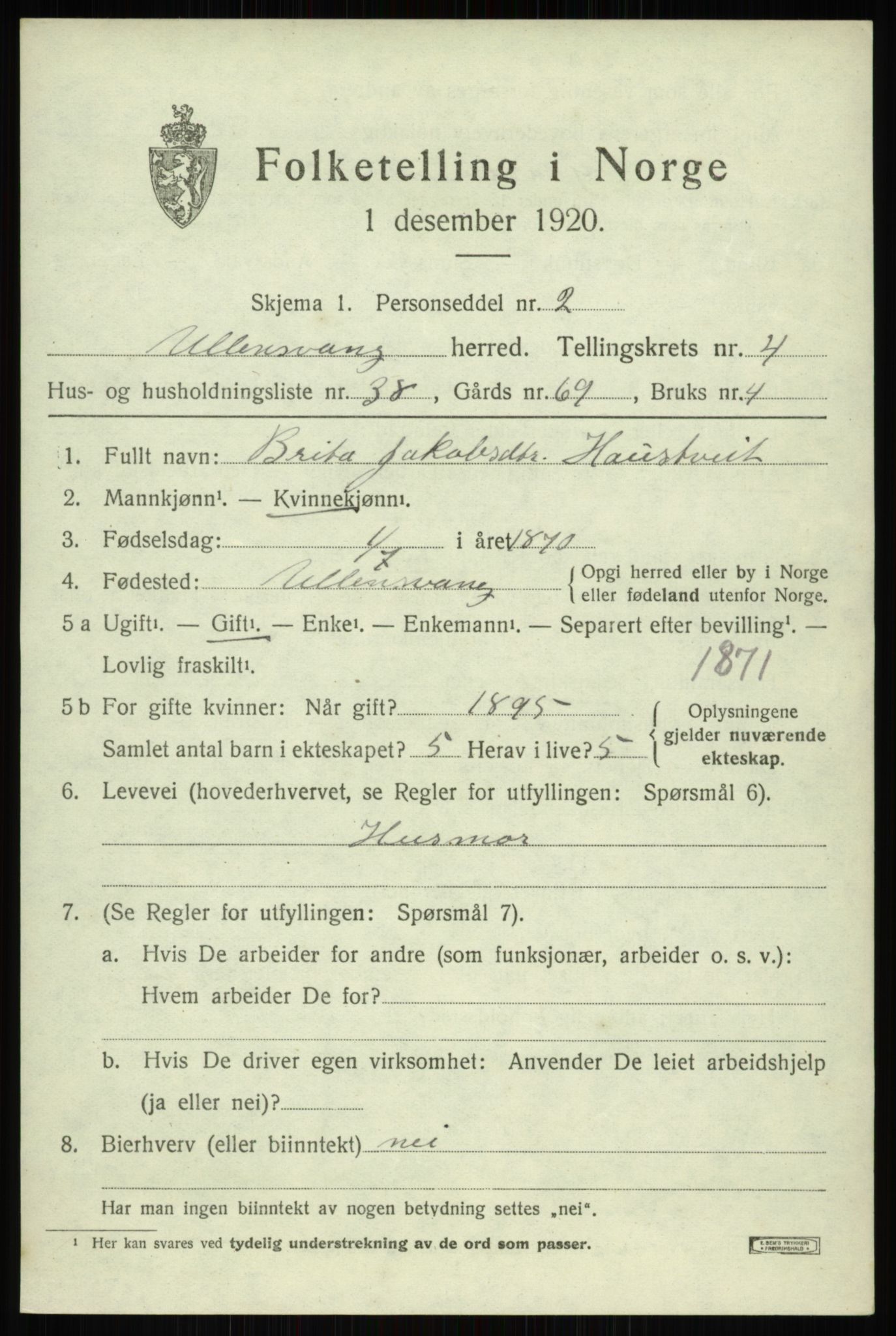 SAB, 1920 census for Ullensvang, 1920, p. 2348