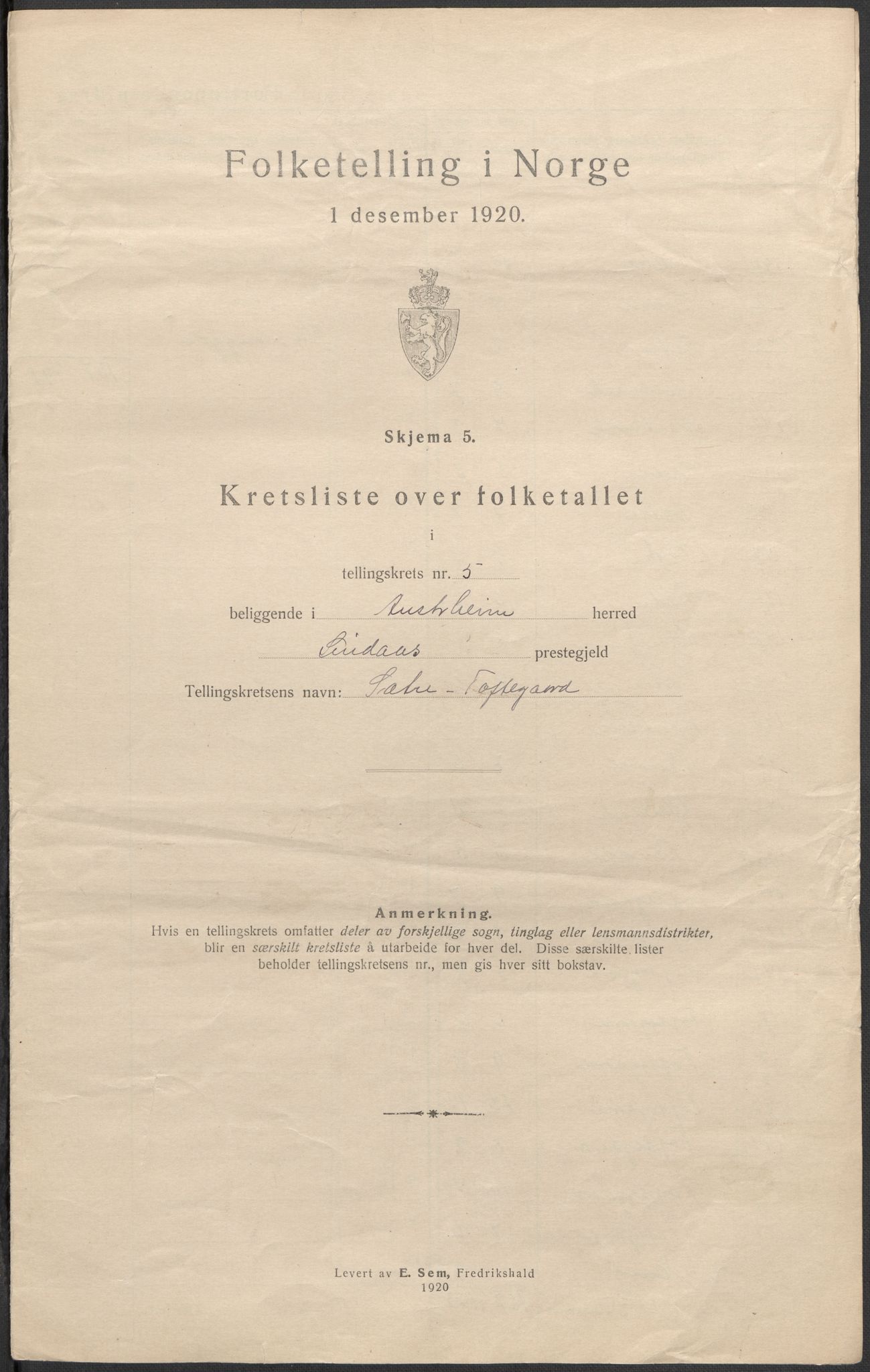 SAB, 1920 census for Austrheim, 1920, p. 17