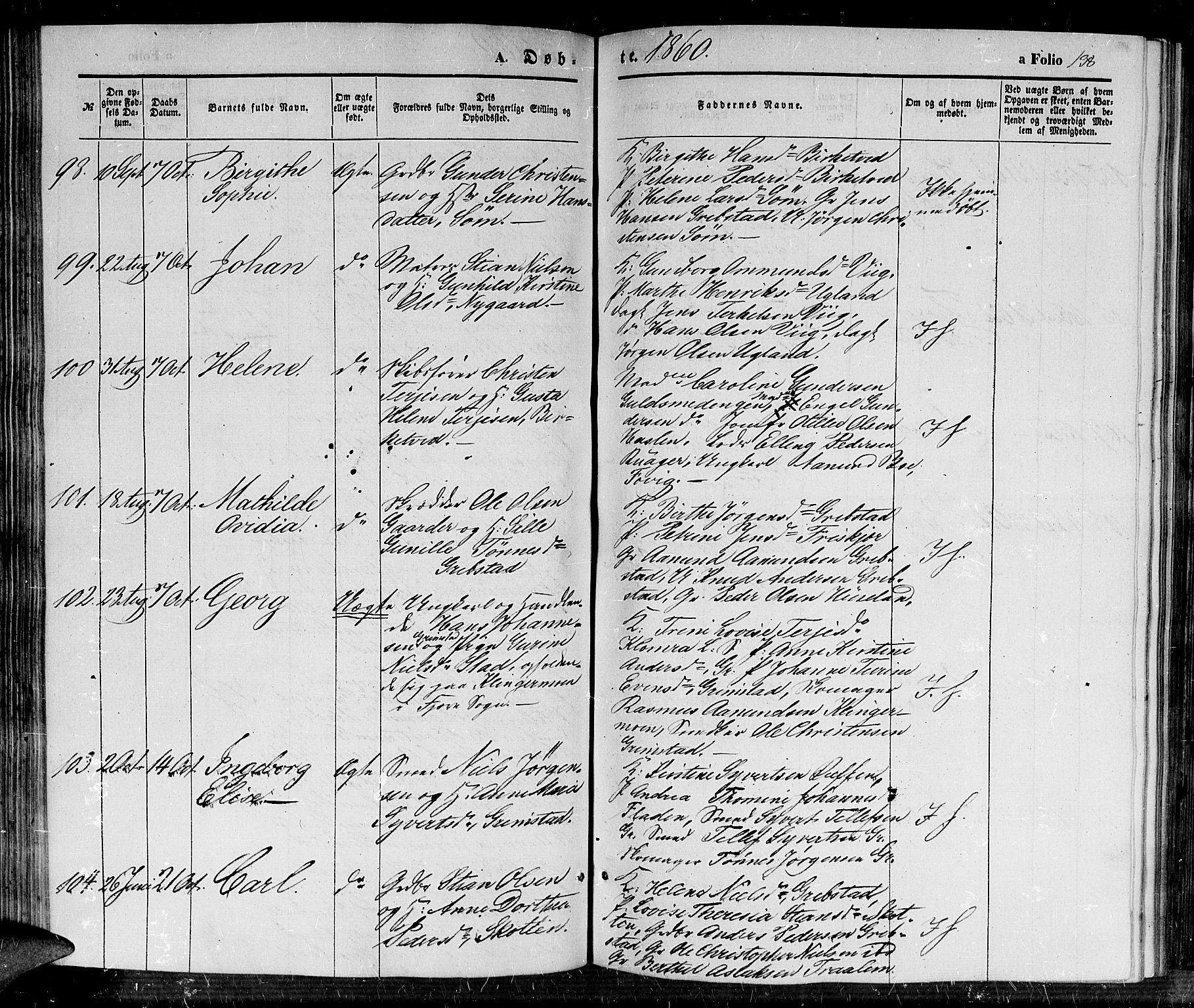 Fjære sokneprestkontor, AV/SAK-1111-0011/F/Fb/L0008: Parish register (copy) no. B 8, 1854-1867, p. 138