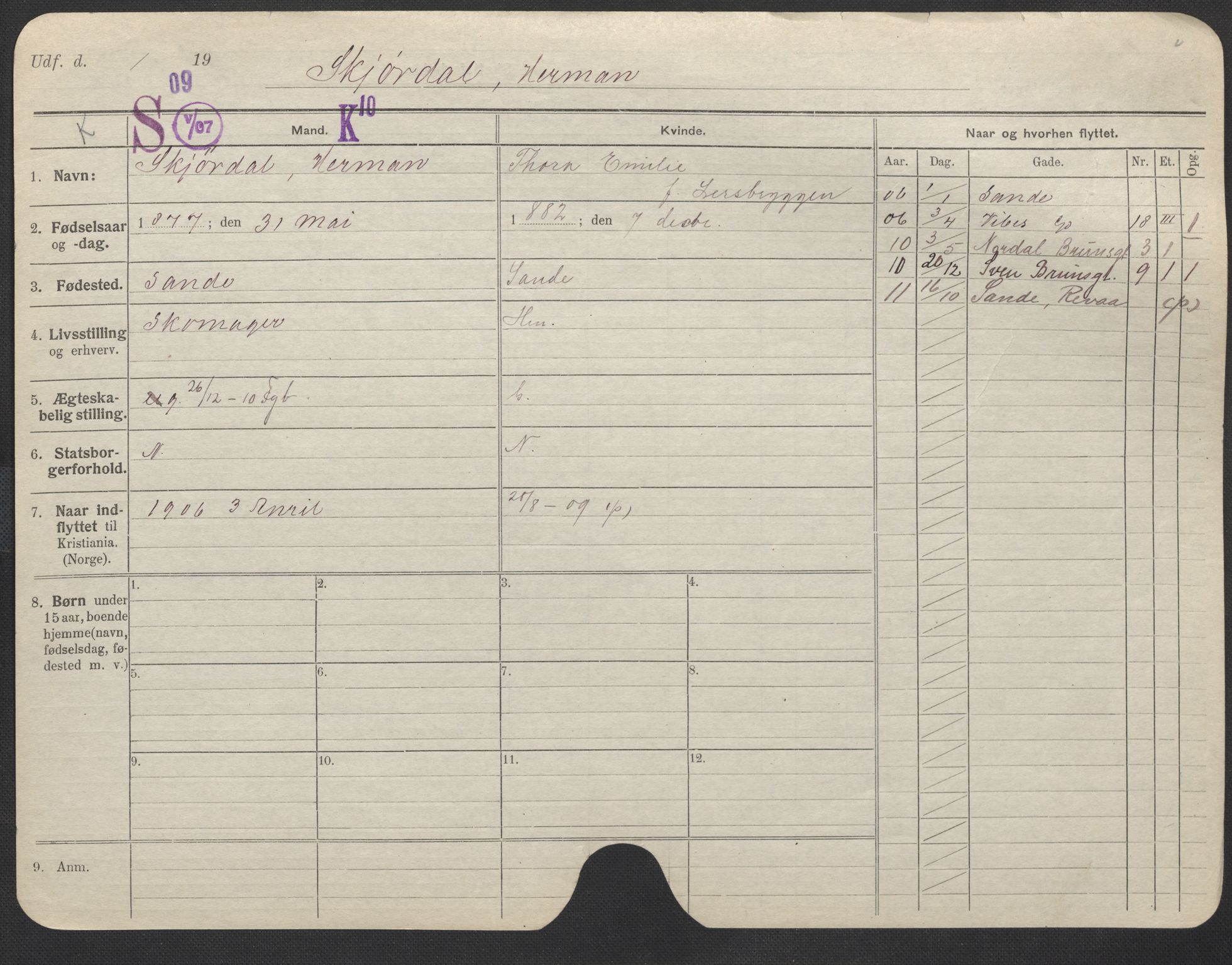 Oslo folkeregister, Registerkort, SAO/A-11715/F/Fa/Fac/L0010: Menn, 1906-1914, p. 176a