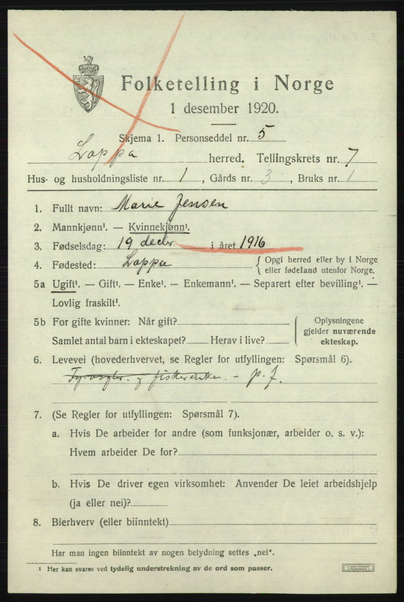 SATØ, 1920 census for Loppa, 1920, p. 3084