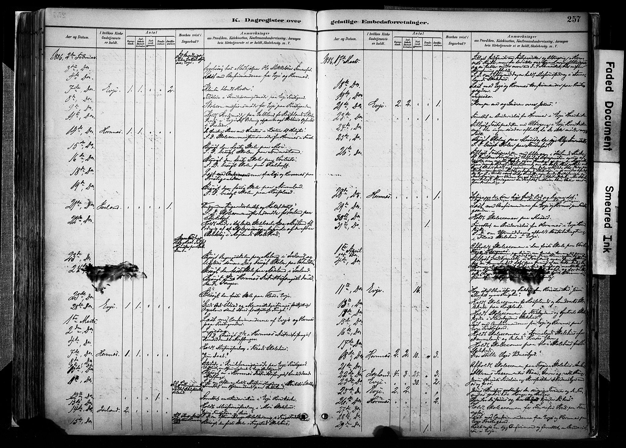 Evje sokneprestkontor, AV/SAK-1111-0008/F/Fa/Faa/L0007: Parish register (official) no. A 7, 1884-1909, p. 257