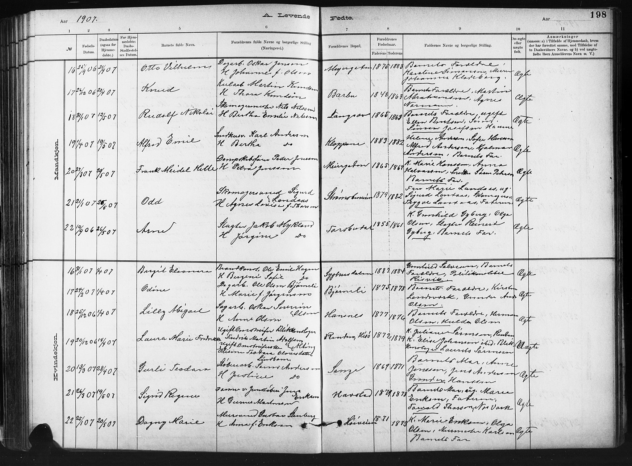 Barbu sokneprestkontor, SAK/1111-0003/F/Fb/L0002: Parish register (copy) no. B 2, 1890-1922, p. 198