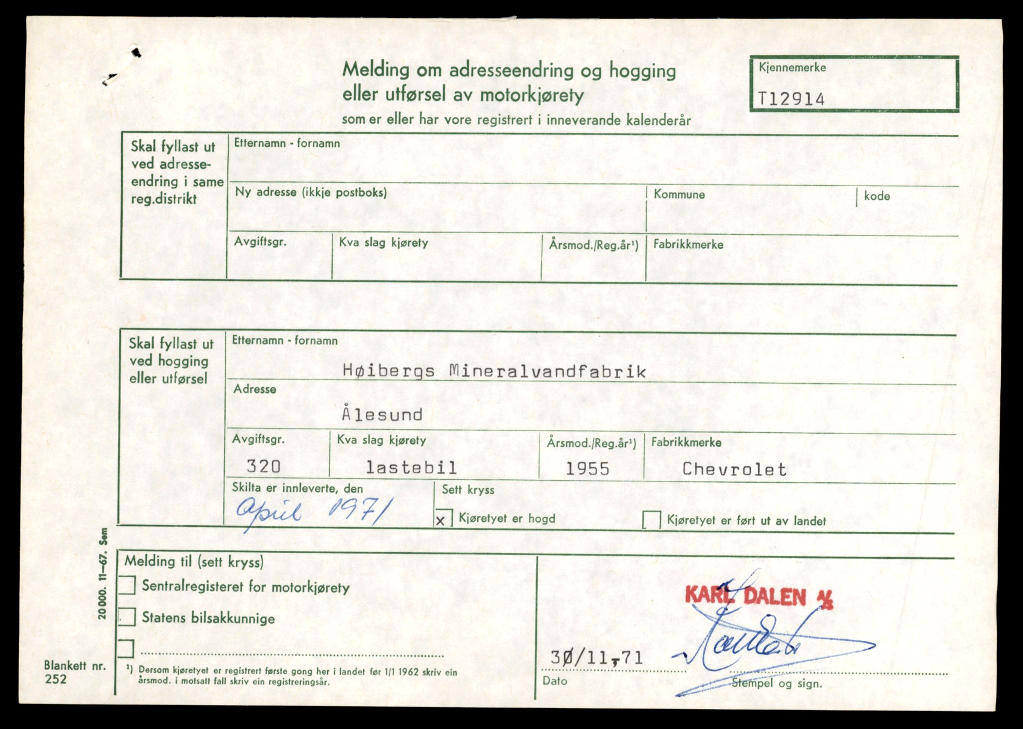 Møre og Romsdal vegkontor - Ålesund trafikkstasjon, AV/SAT-A-4099/F/Fe/L0036: Registreringskort for kjøretøy T 12831 - T 13030, 1927-1998, p. 1383