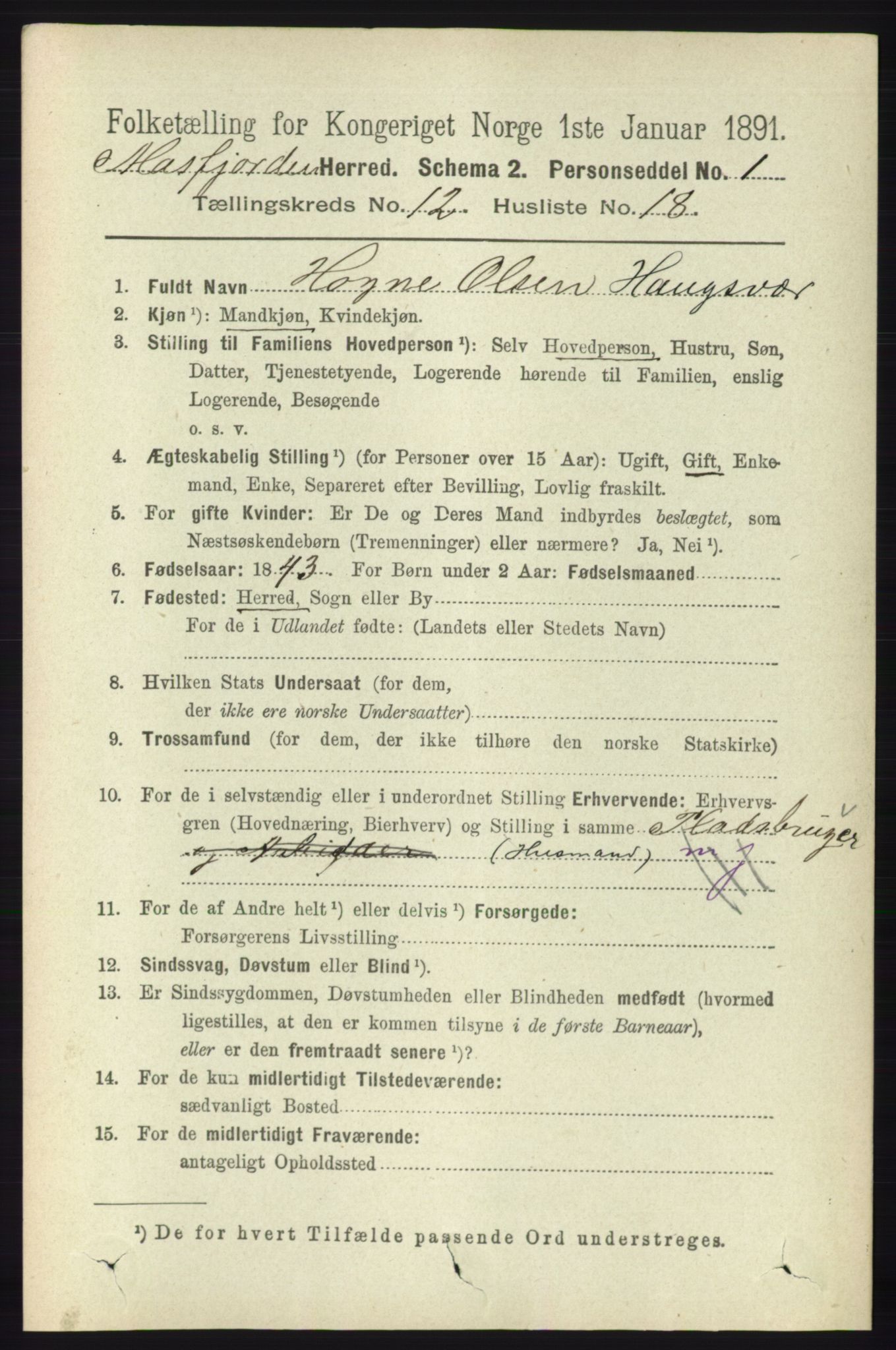 RA, 1891 census for 1266 Masfjorden, 1891, p. 2592