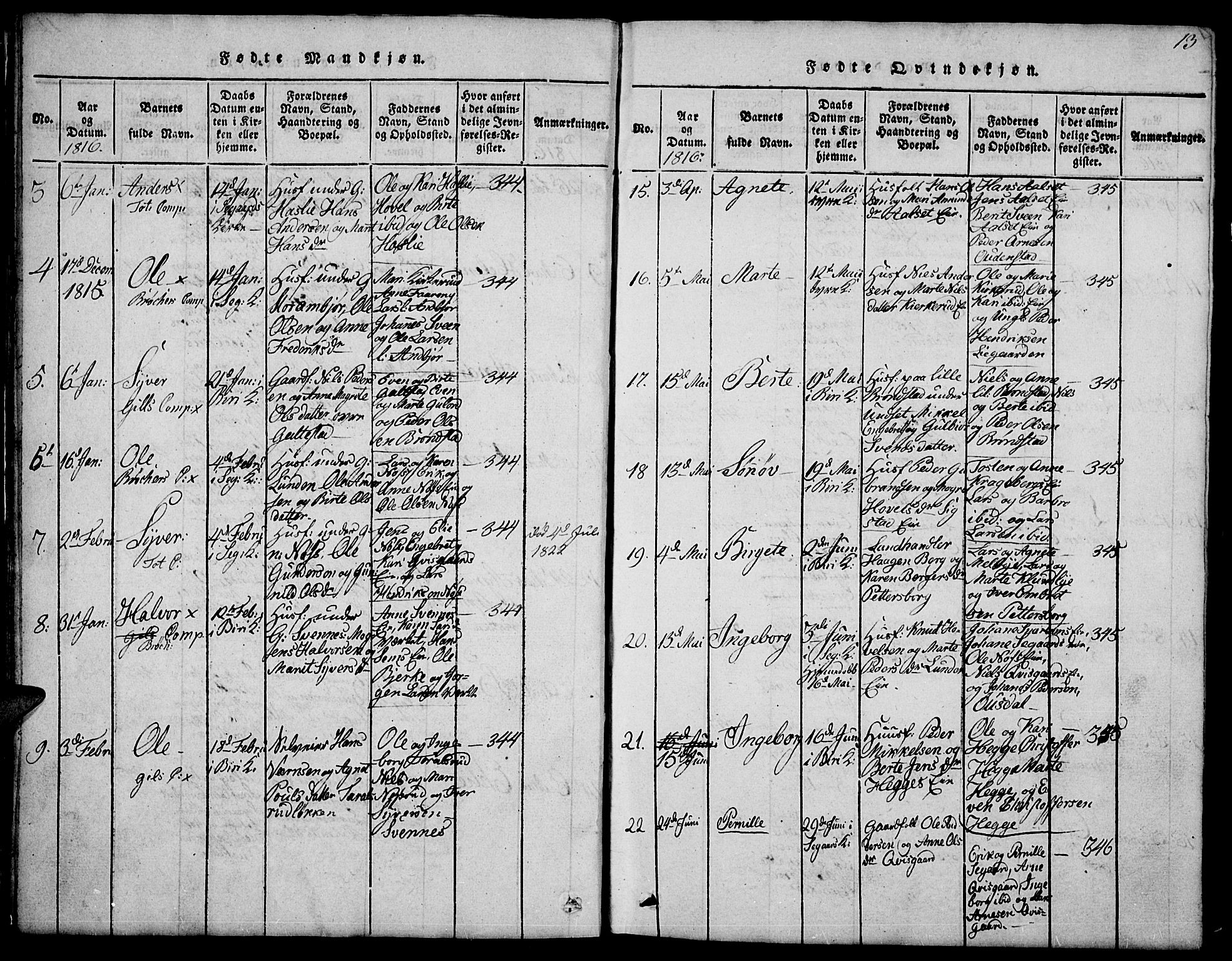 Biri prestekontor, AV/SAH-PREST-096/H/Ha/Hab/L0001: Parish register (copy) no. 1, 1814-1828, p. 13