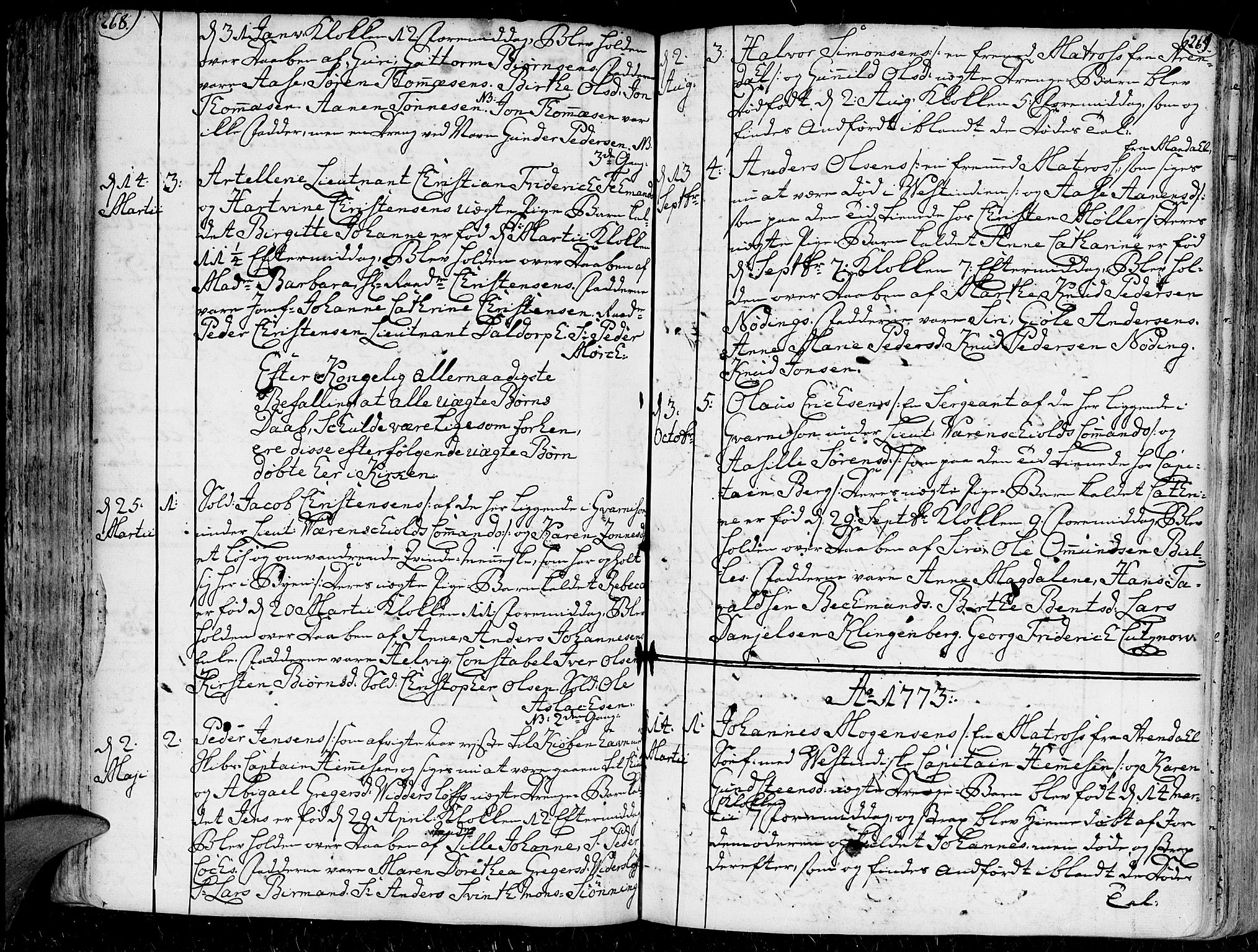 Kristiansand domprosti, SAK/1112-0006/F/Fa/L0001: Parish register (official) no. A 1, 1734-1793, p. 268-269