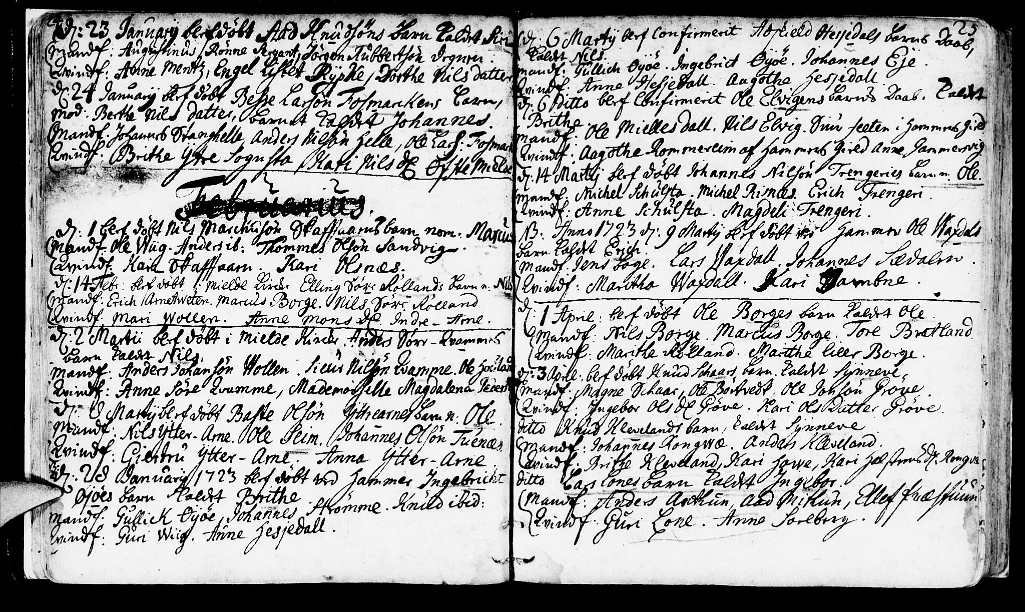 Haus sokneprestembete, AV/SAB-A-75601/H/Haa: Parish register (official) no. A 4, 1723-1733, p. 24-25