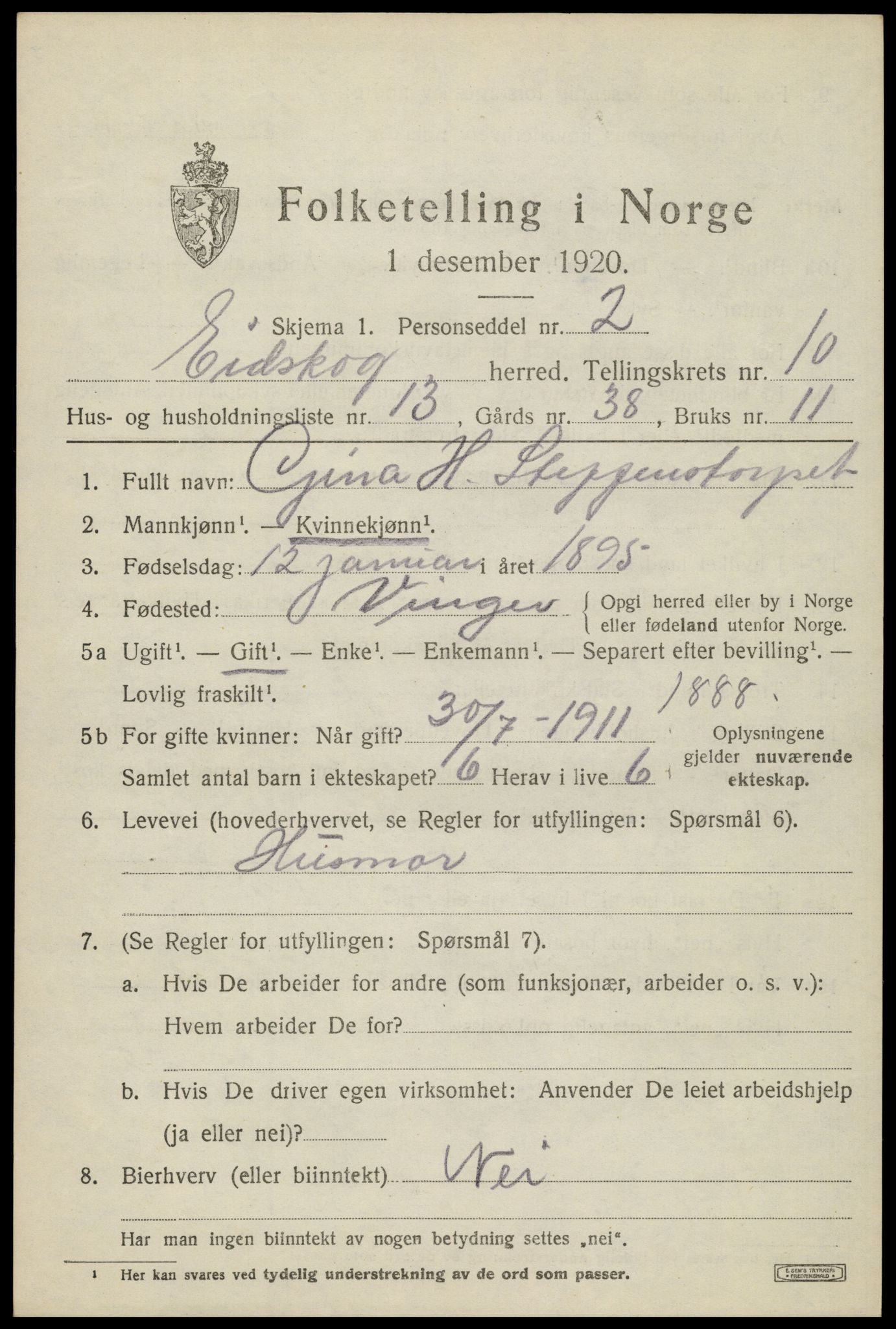 SAH, 1920 census for Eidskog, 1920, p. 11281