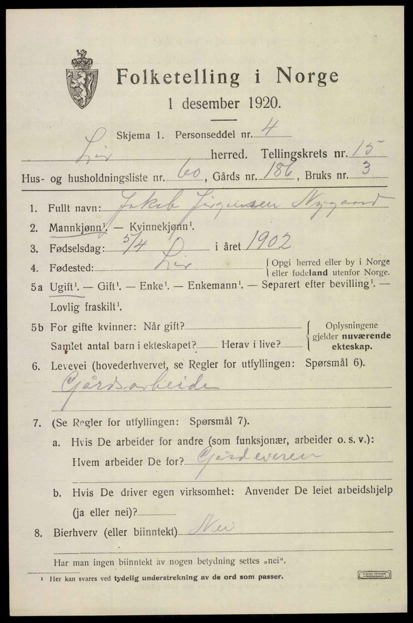 SAKO, 1920 census for Lier, 1920, p. 23278