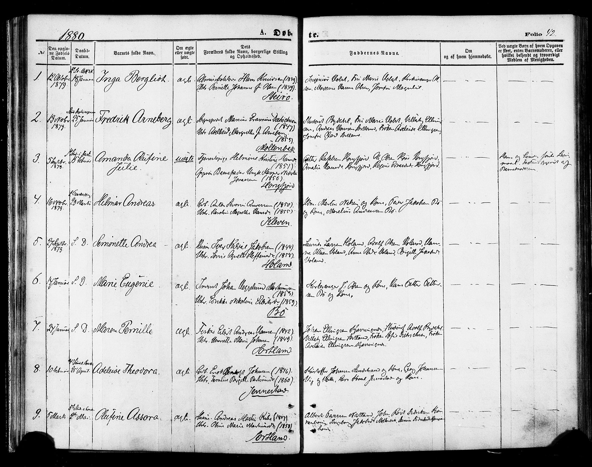 Ministerialprotokoller, klokkerbøker og fødselsregistre - Nordland, AV/SAT-A-1459/895/L1370: Parish register (official) no. 895A05, 1873-1884, p. 42