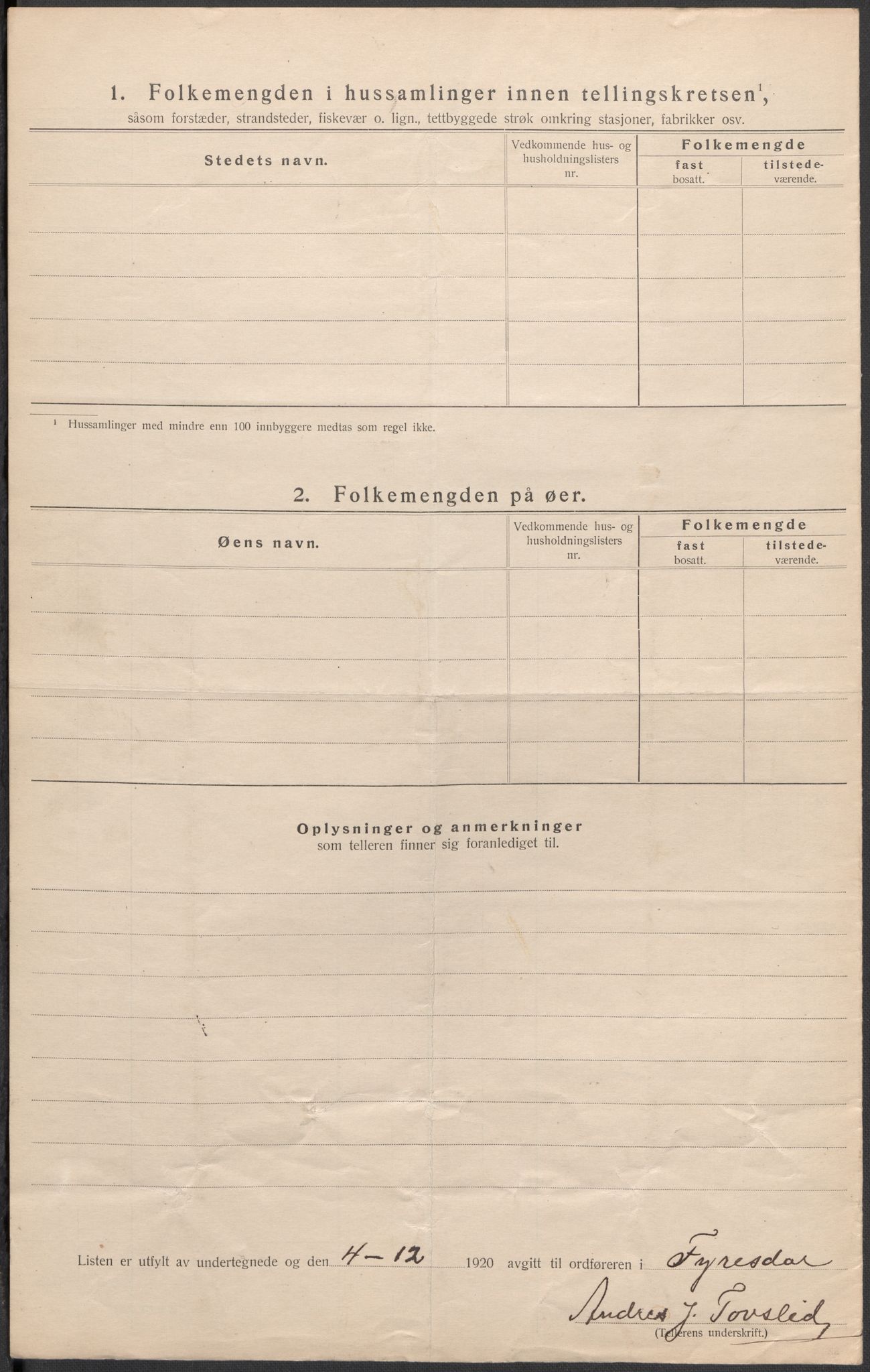 SAKO, 1920 census for Fyresdal, 1920, p. 43