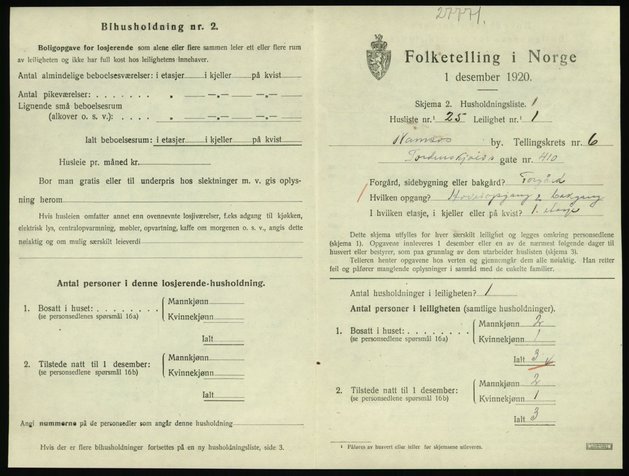 SAT, 1920 census for Namsos, 1920, p. 1863