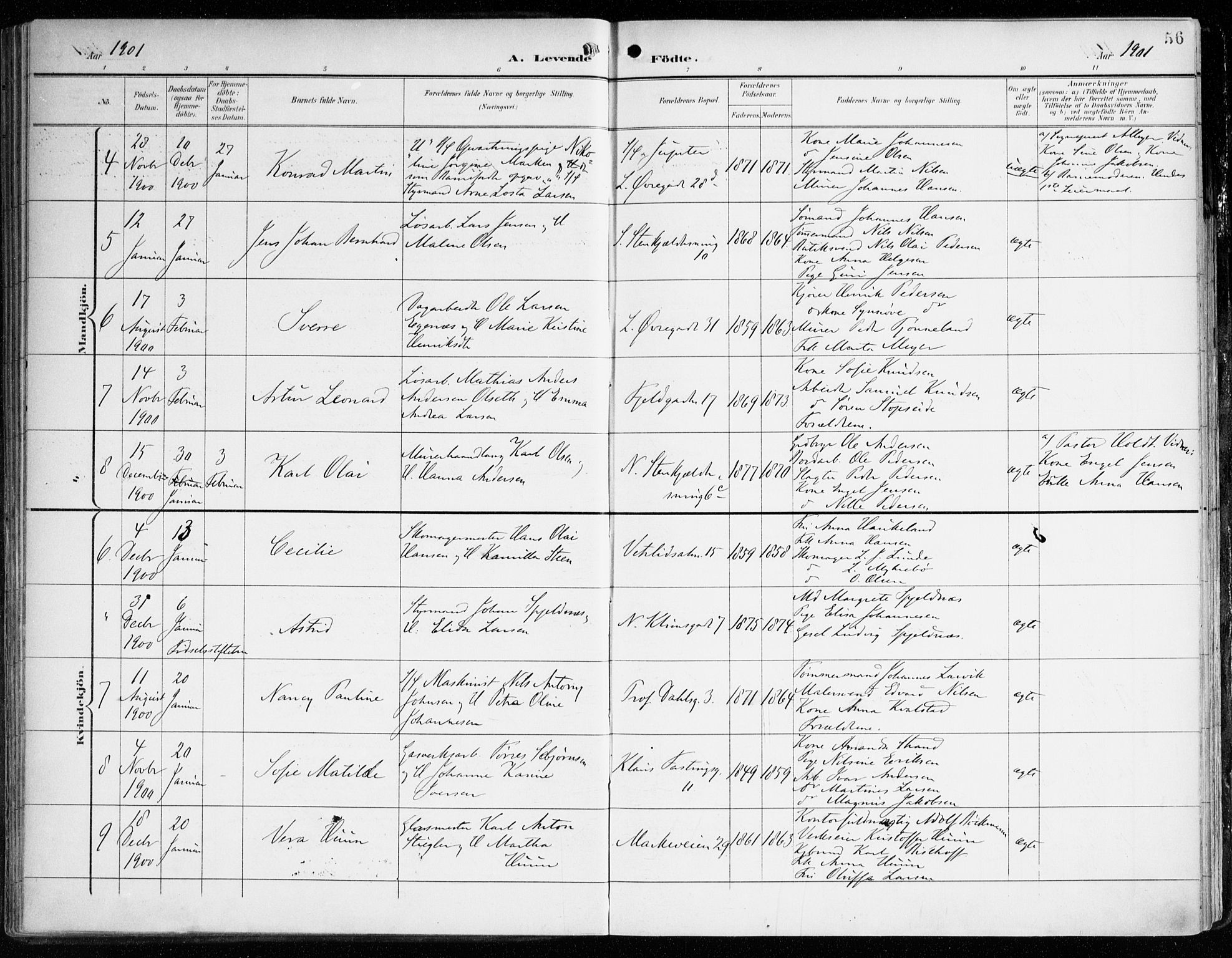 Korskirken sokneprestembete, AV/SAB-A-76101/H/Haa/L0023: Parish register (official) no. B 9, 1899-1908, p. 56