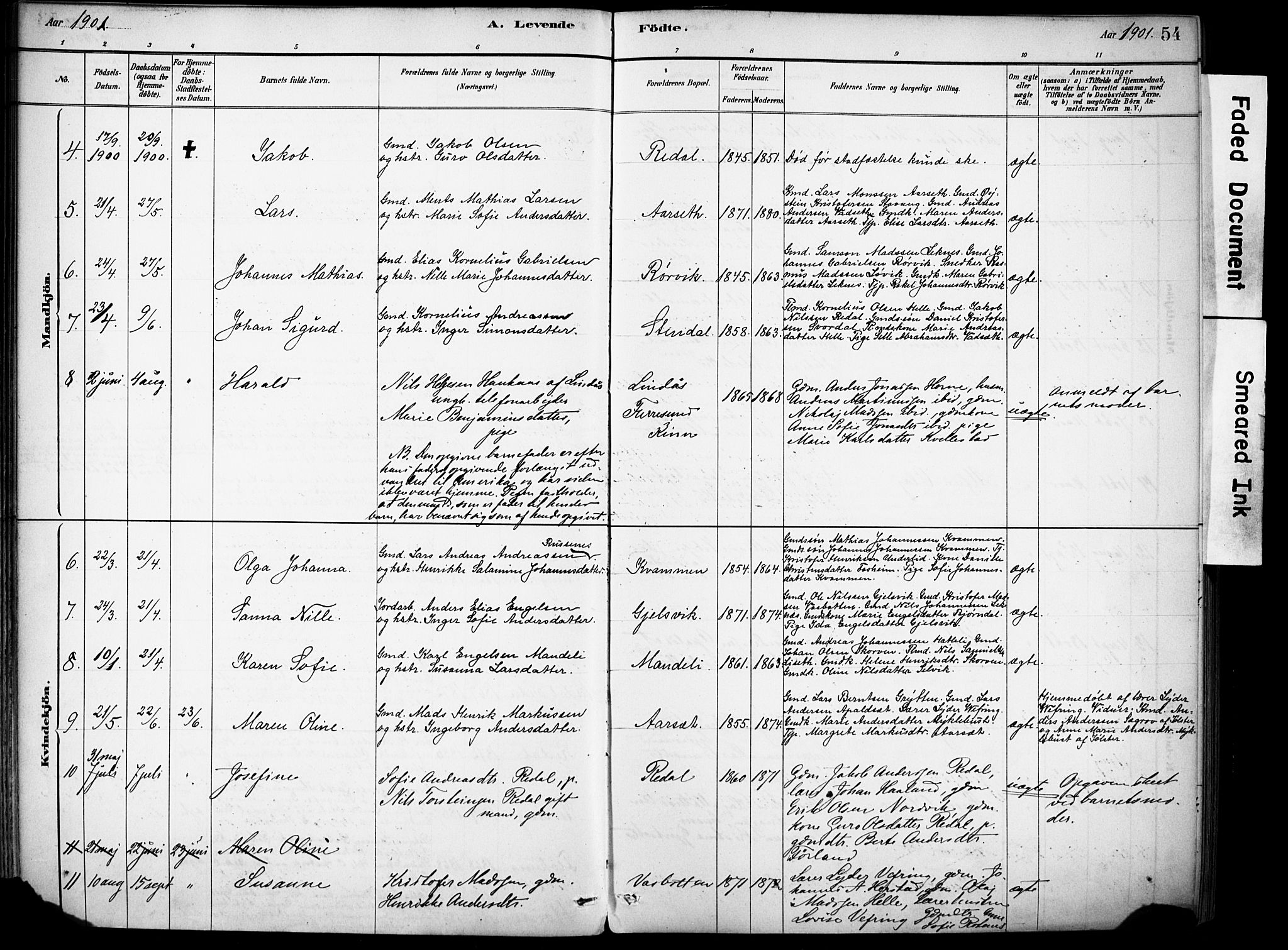 Førde sokneprestembete, SAB/A-79901/H/Haa/Haae/L0001: Parish register (official) no. E 1, 1881-1911, p. 54