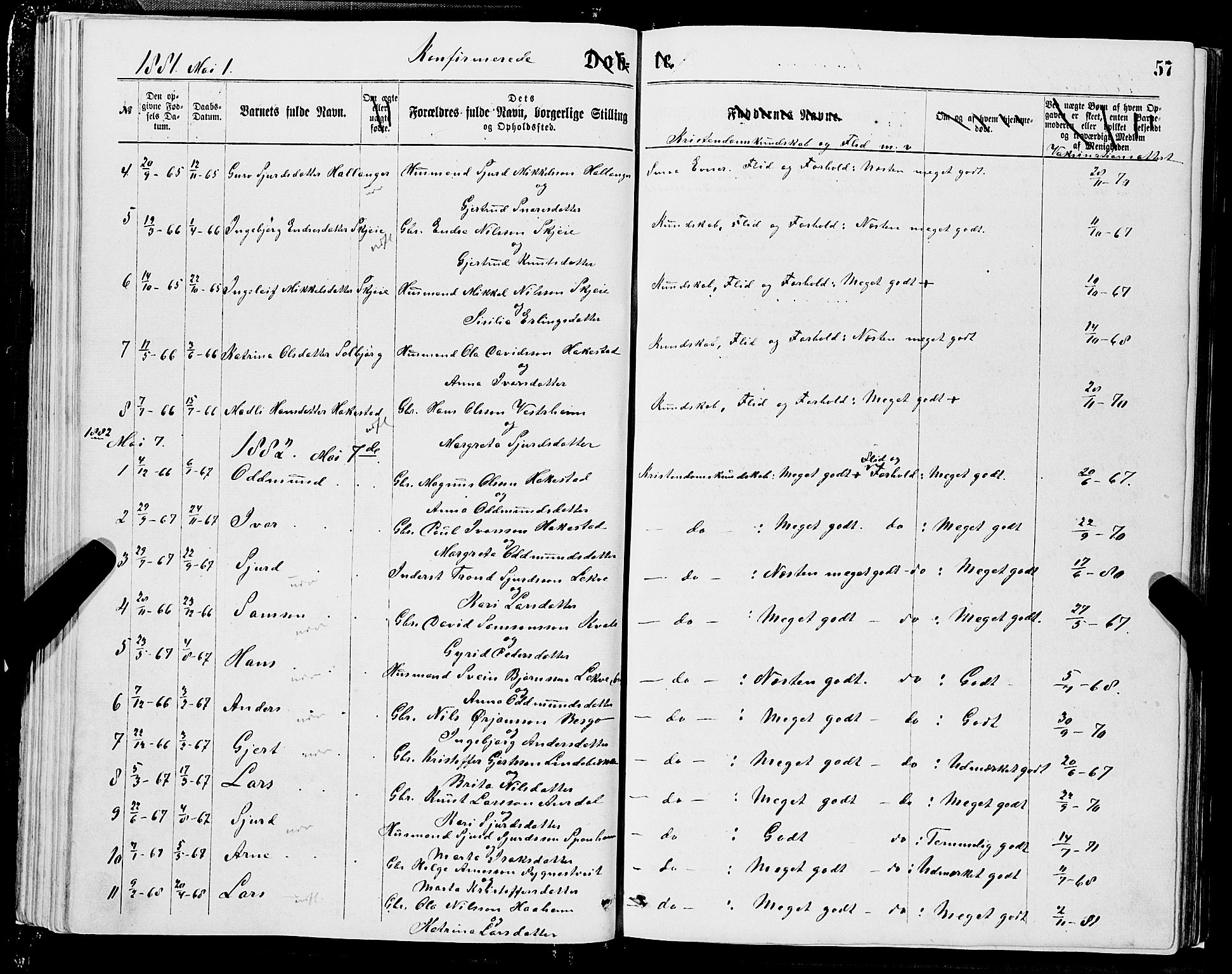 Ulvik sokneprestembete, SAB/A-78801/H/Hab: Parish register (copy) no. A 2, 1869-1882, p. 57