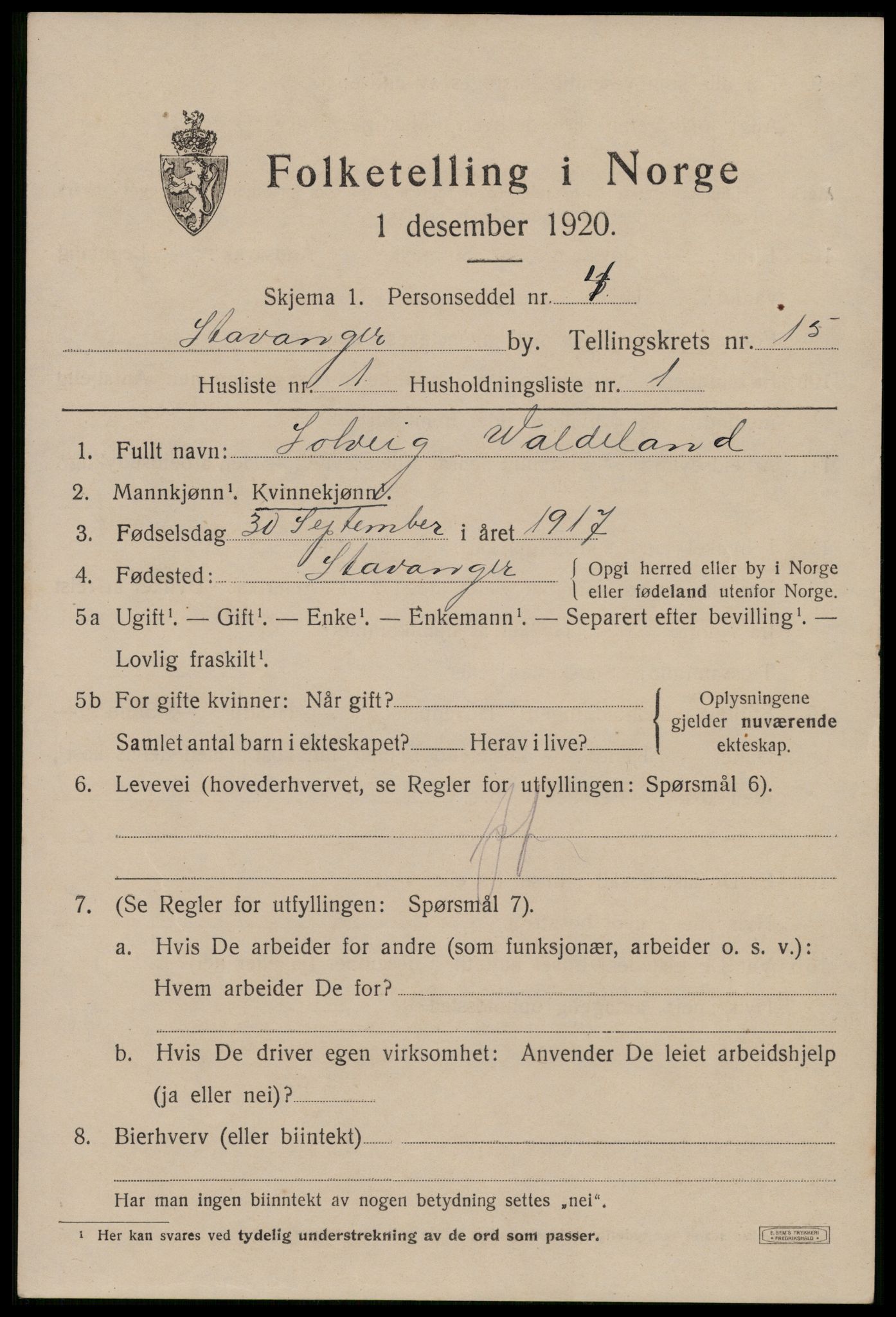 SAST, 1920 census for Stavanger, 1920, p. 61428