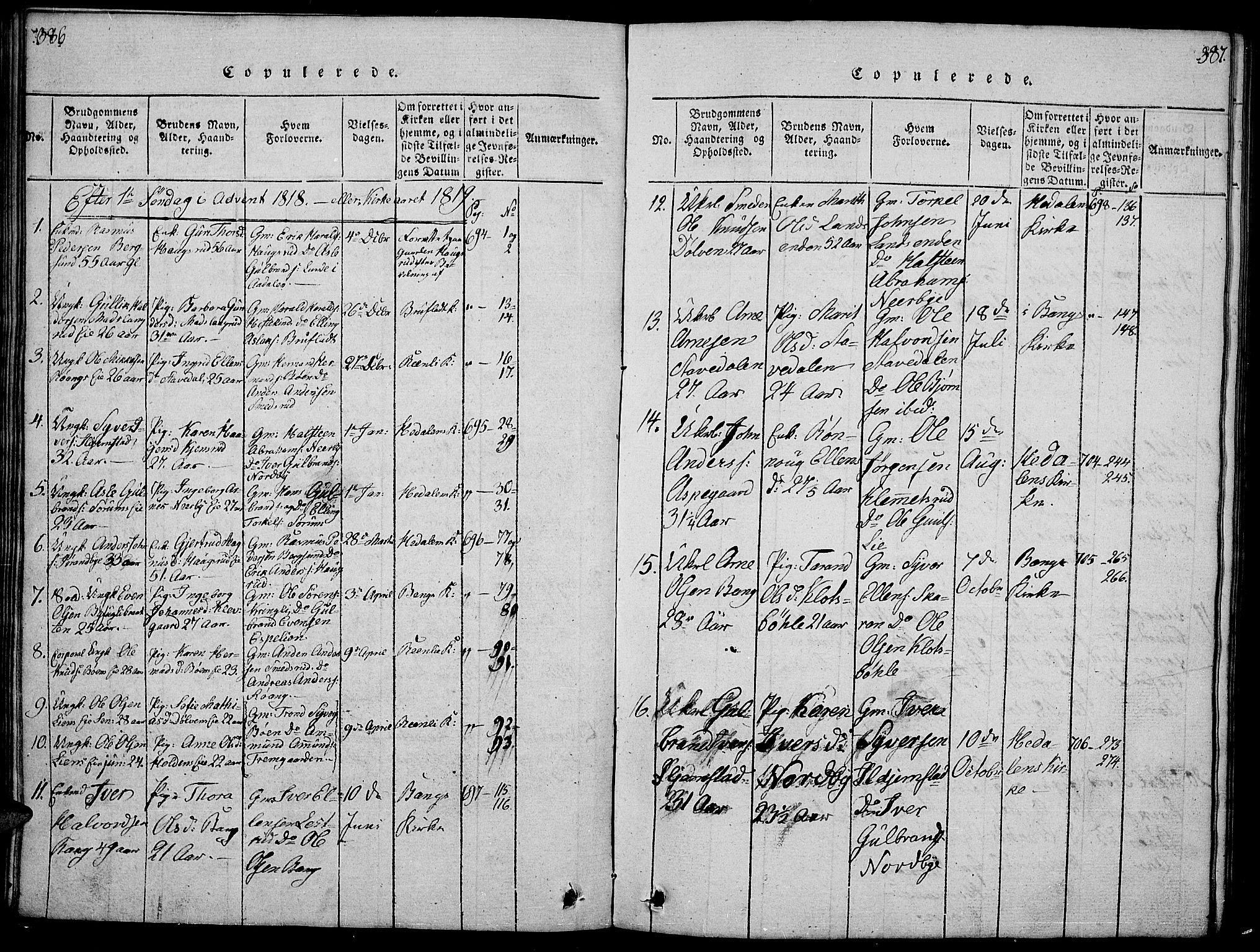Sør-Aurdal prestekontor, SAH/PREST-128/H/Ha/Hab/L0001: Parish register (copy) no. 1, 1815-1826, p. 386-387