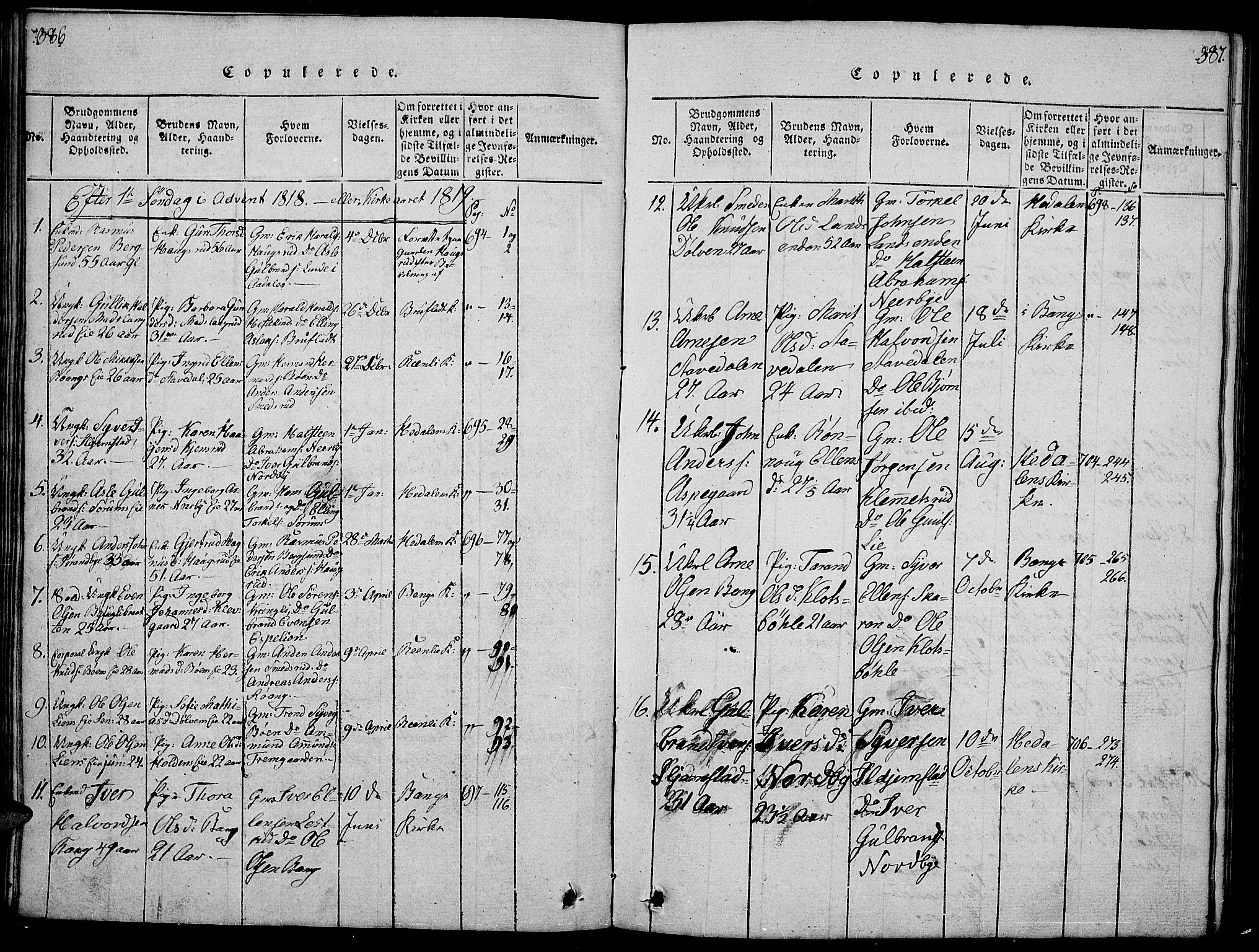 Sør-Aurdal prestekontor, AV/SAH-PREST-128/H/Ha/Hab/L0001: Parish register (copy) no. 1, 1815-1826, p. 386-387
