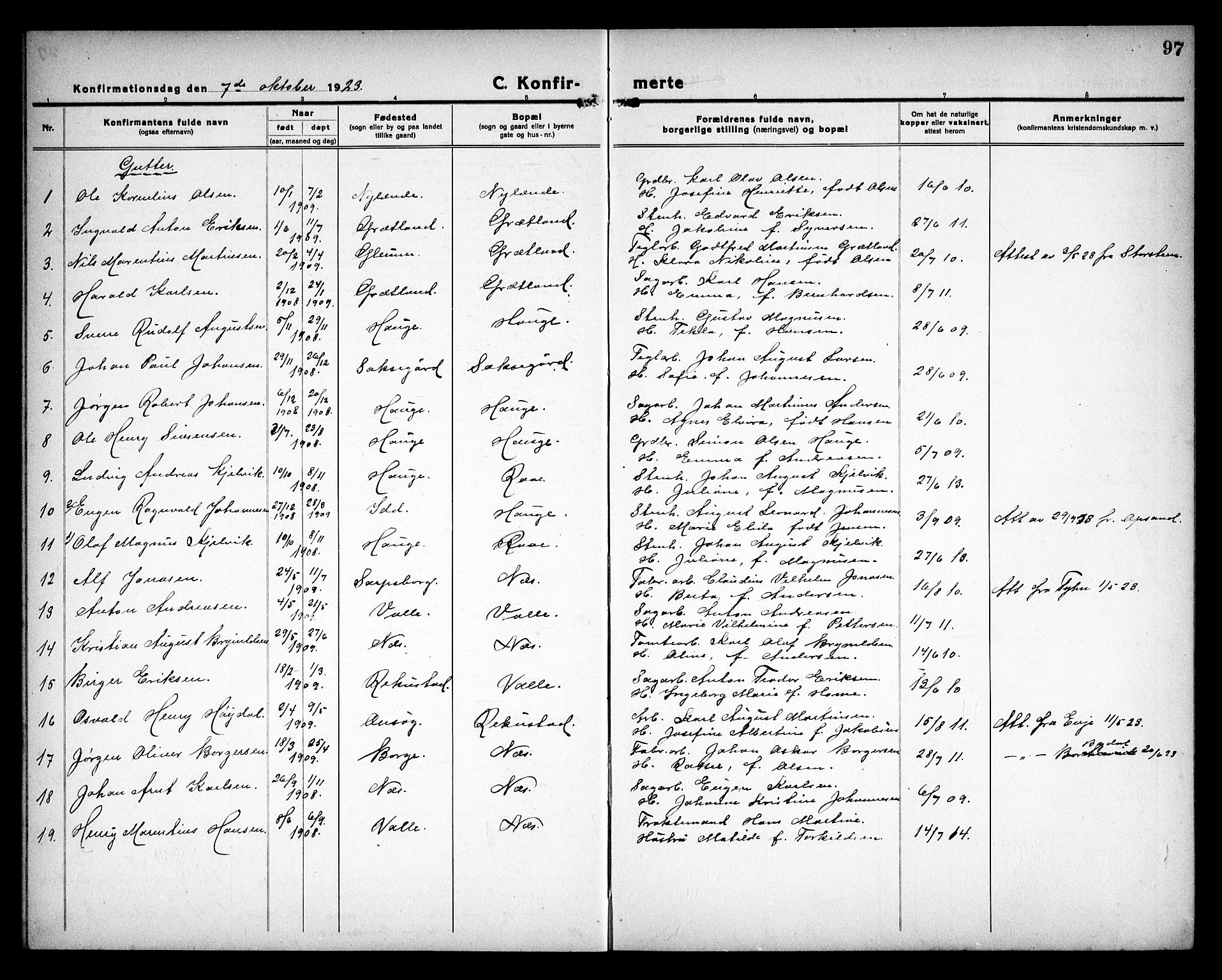 Rolvsøy prestekontor Kirkebøker, AV/SAO-A-2004/G/Ga/L0002: Parish register (copy) no. 2, 1920-1935, p. 97