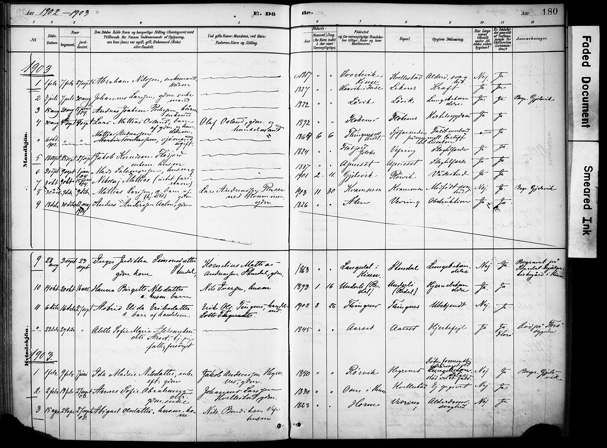 Førde sokneprestembete, SAB/A-79901/H/Haa/Haae/L0001: Parish register (official) no. E 1, 1881-1911, p. 180