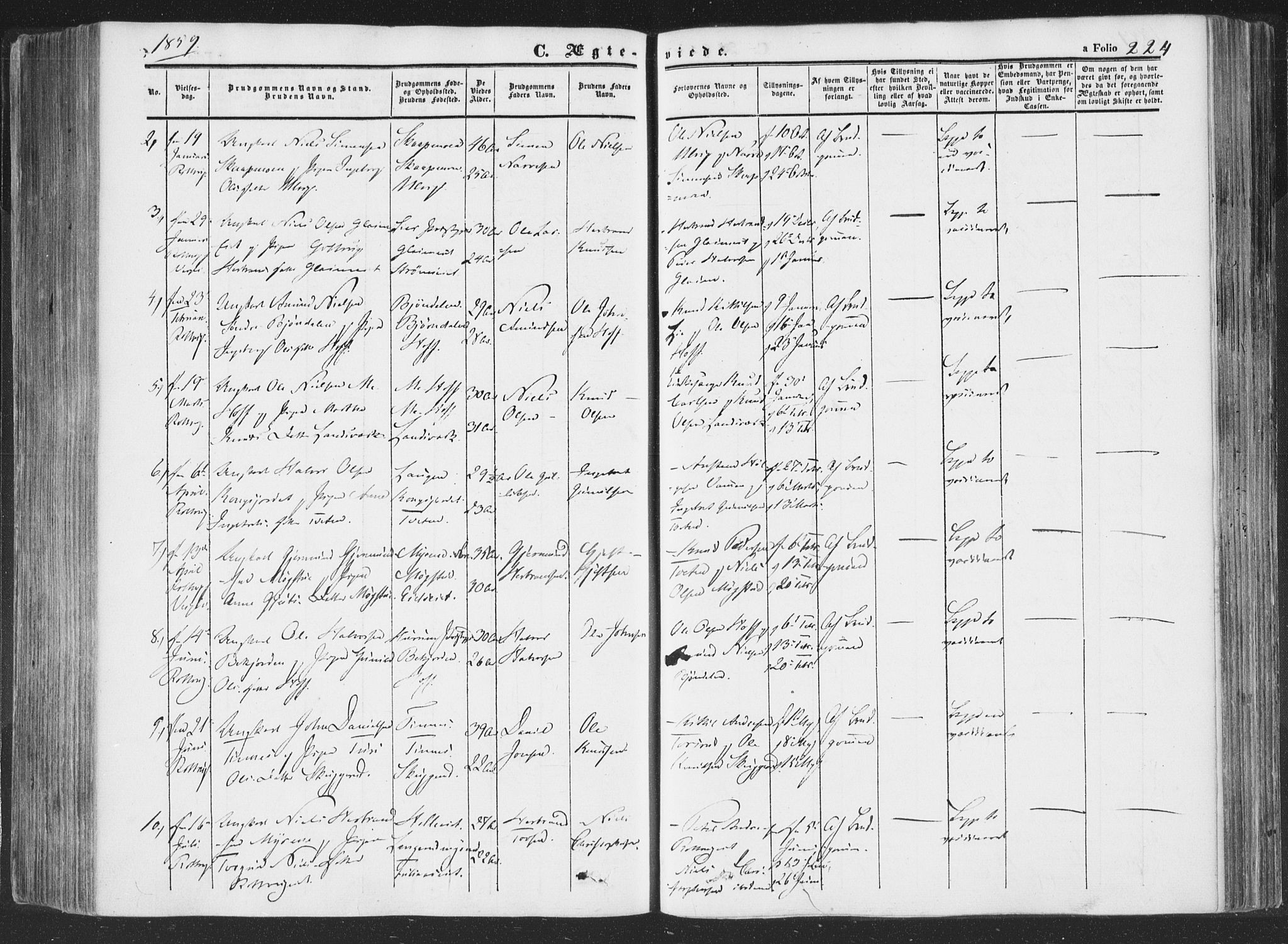 Rollag kirkebøker, SAKO/A-240/F/Fa/L0008: Parish register (official) no. I 8, 1847-1860, p. 224