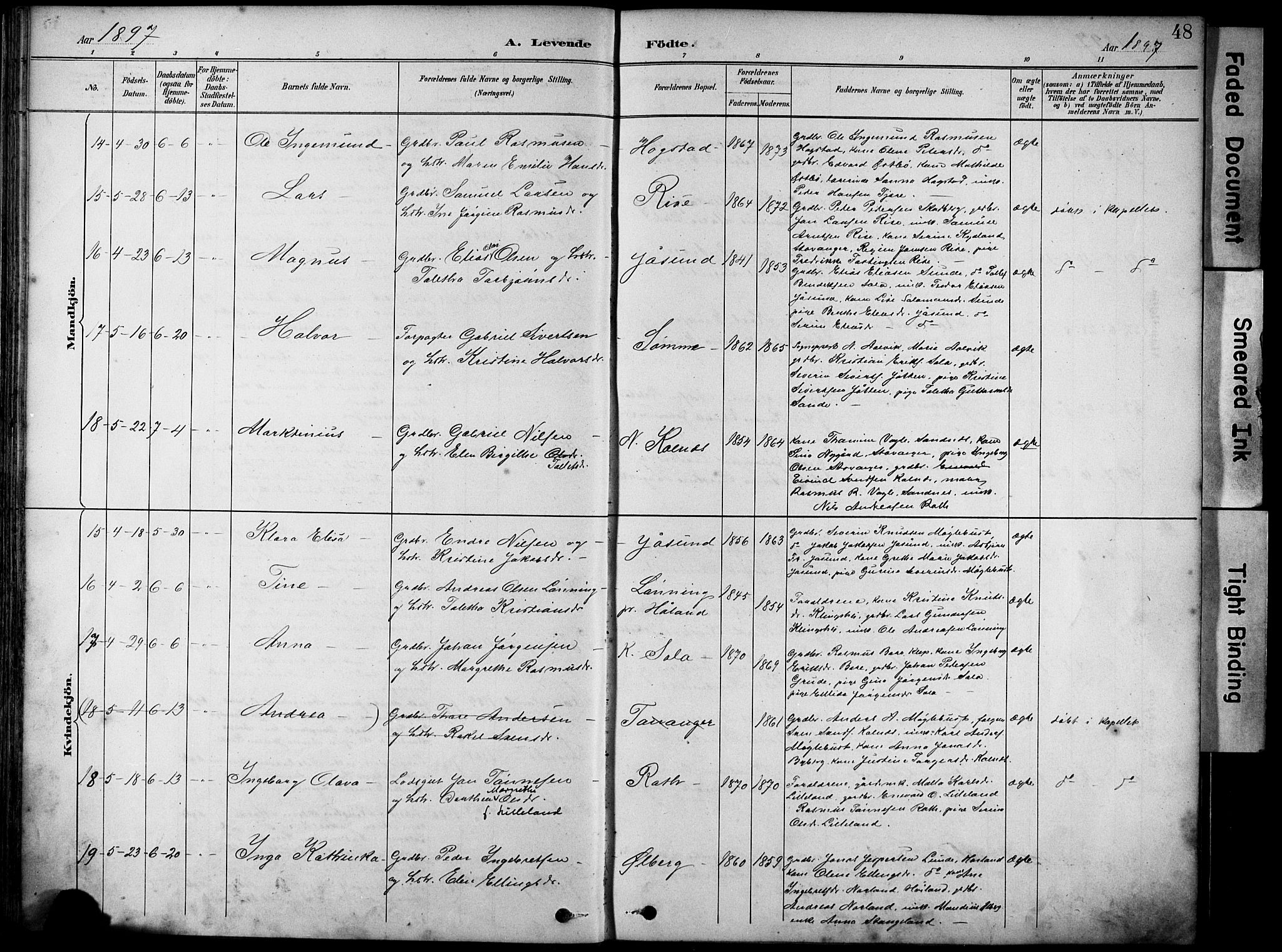 Håland sokneprestkontor, AV/SAST-A-101802/001/30BA/L0012: Parish register (official) no. A 11, 1889-1900, p. 48