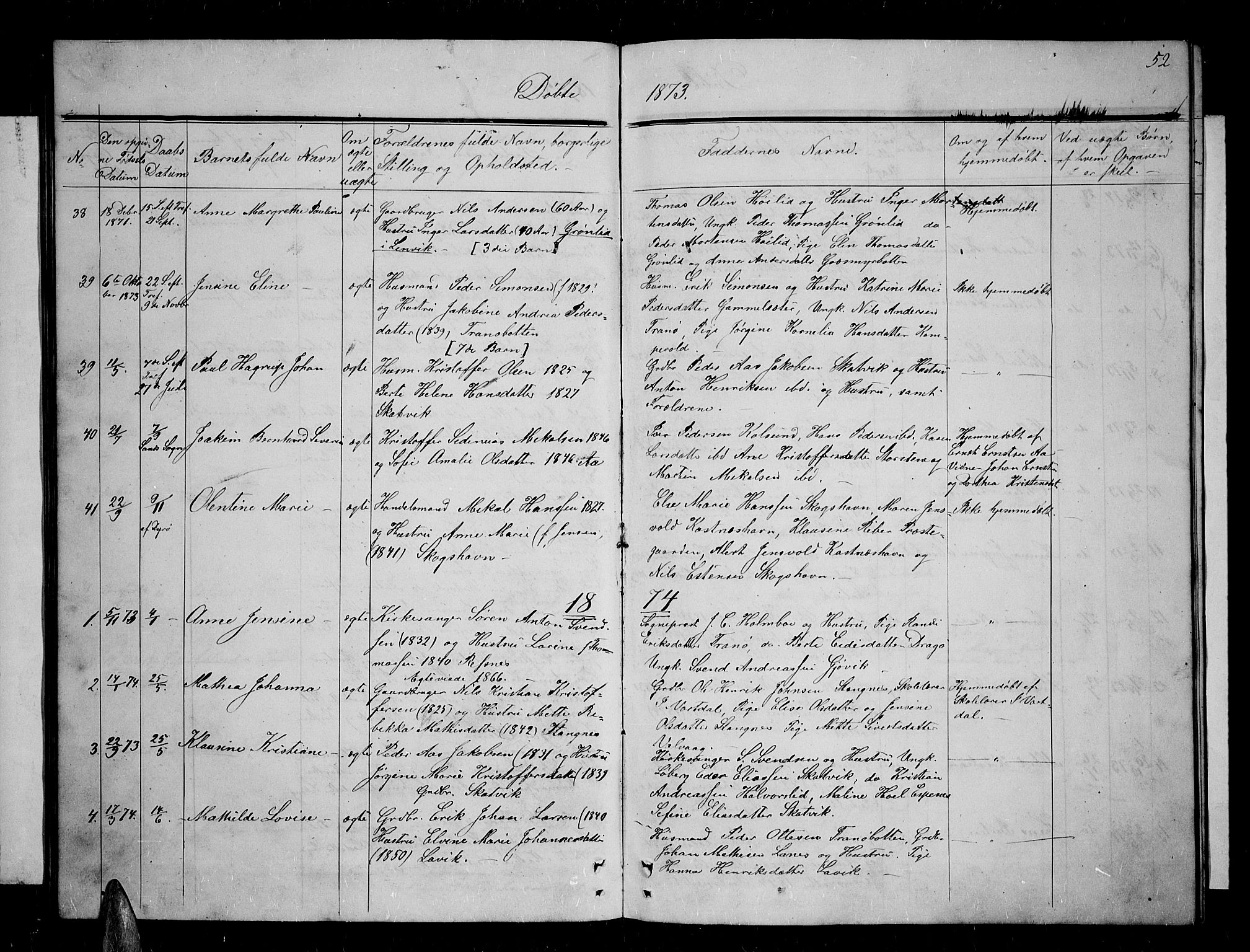 Tranøy sokneprestkontor, SATØ/S-1313/I/Ia/Iab/L0003klokker: Parish register (copy) no. 3, 1861-1887, p. 52