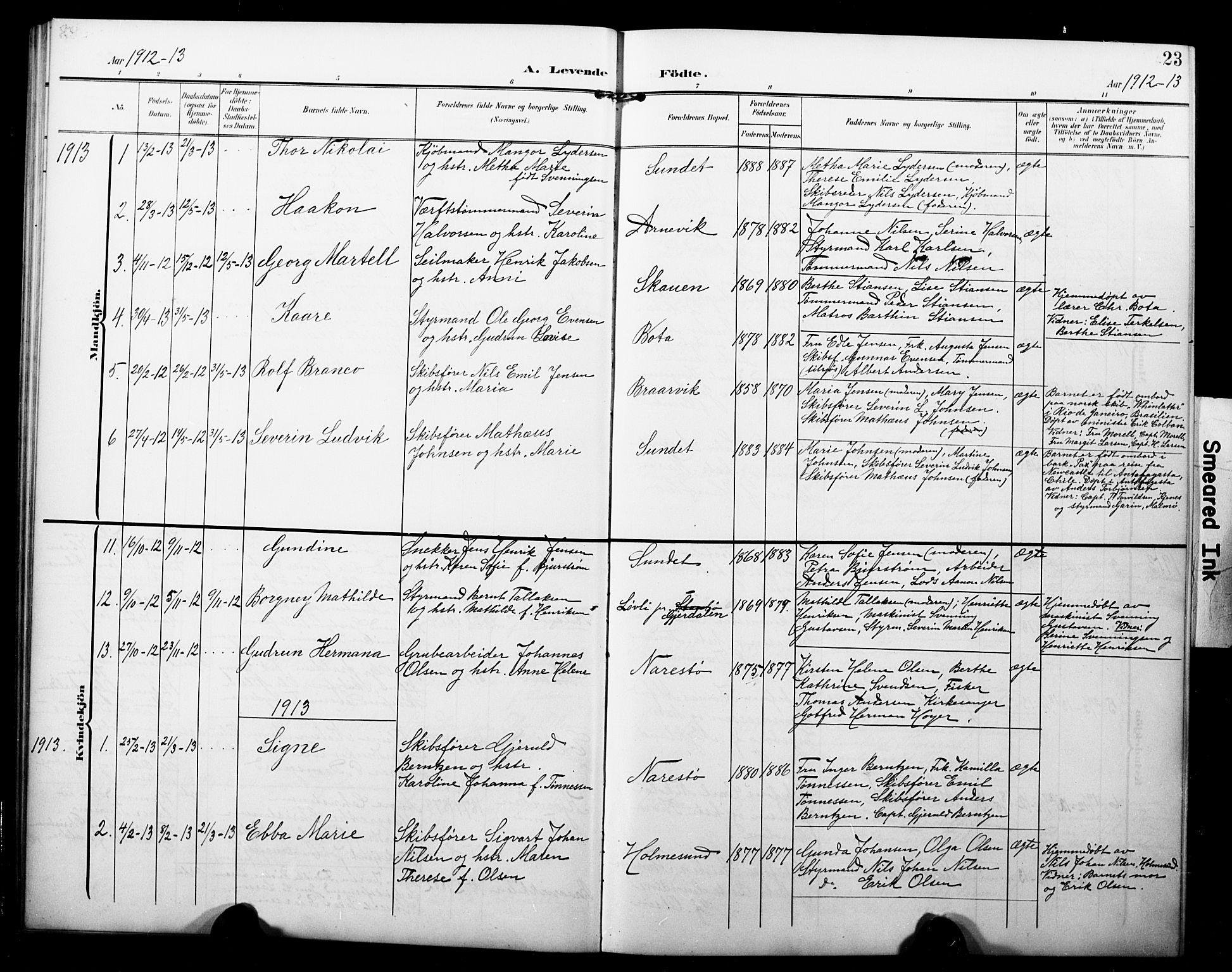 Dypvåg sokneprestkontor, AV/SAK-1111-0007/F/Fb/Fbb/L0005: Parish register (copy) no. B 5, 1905-1924, p. 23