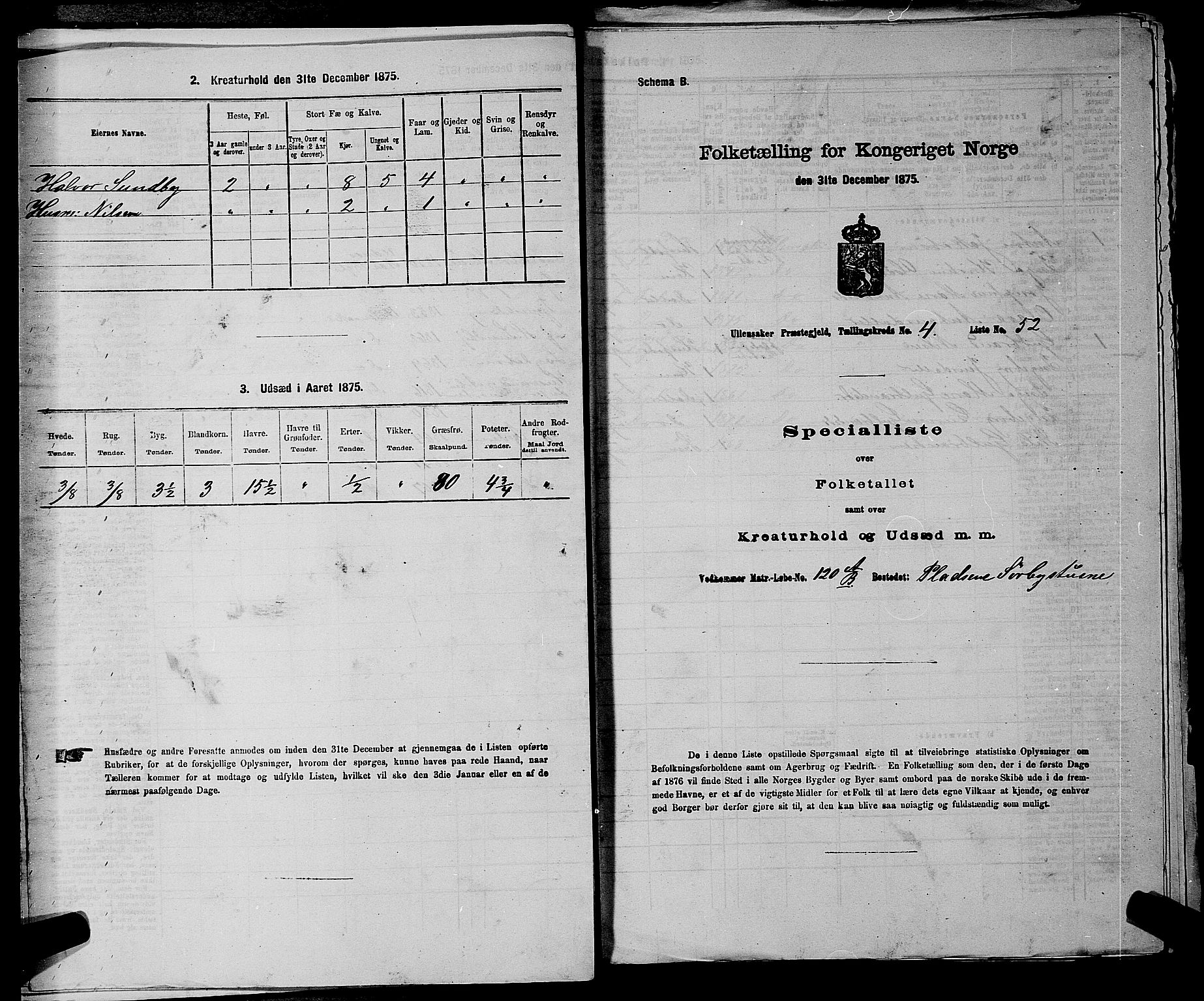 RA, 1875 census for 0235P Ullensaker, 1875, p. 587