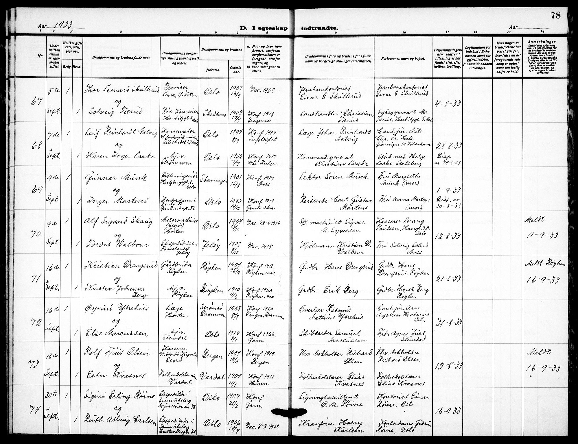 Garnisonsmenigheten Kirkebøker, AV/SAO-A-10846/F/Fa/L0019: Parish register (official) no. 19, 1928-1938, p. 78