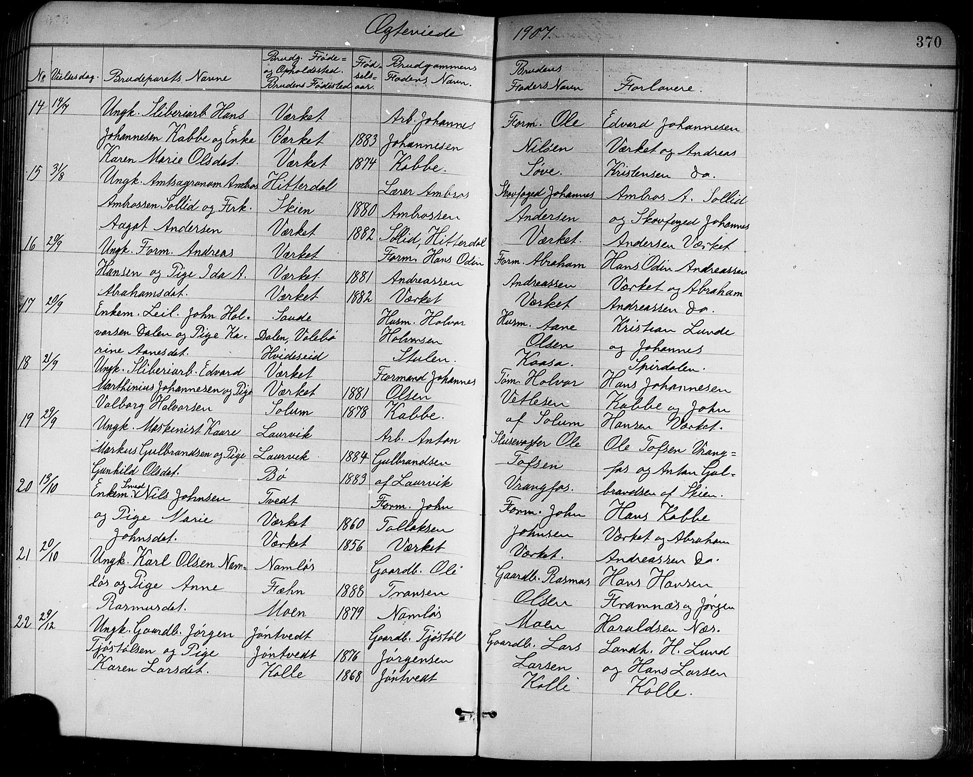 Holla kirkebøker, AV/SAKO-A-272/G/Ga/L0005: Parish register (copy) no. I 5, 1891-1917, p. 370