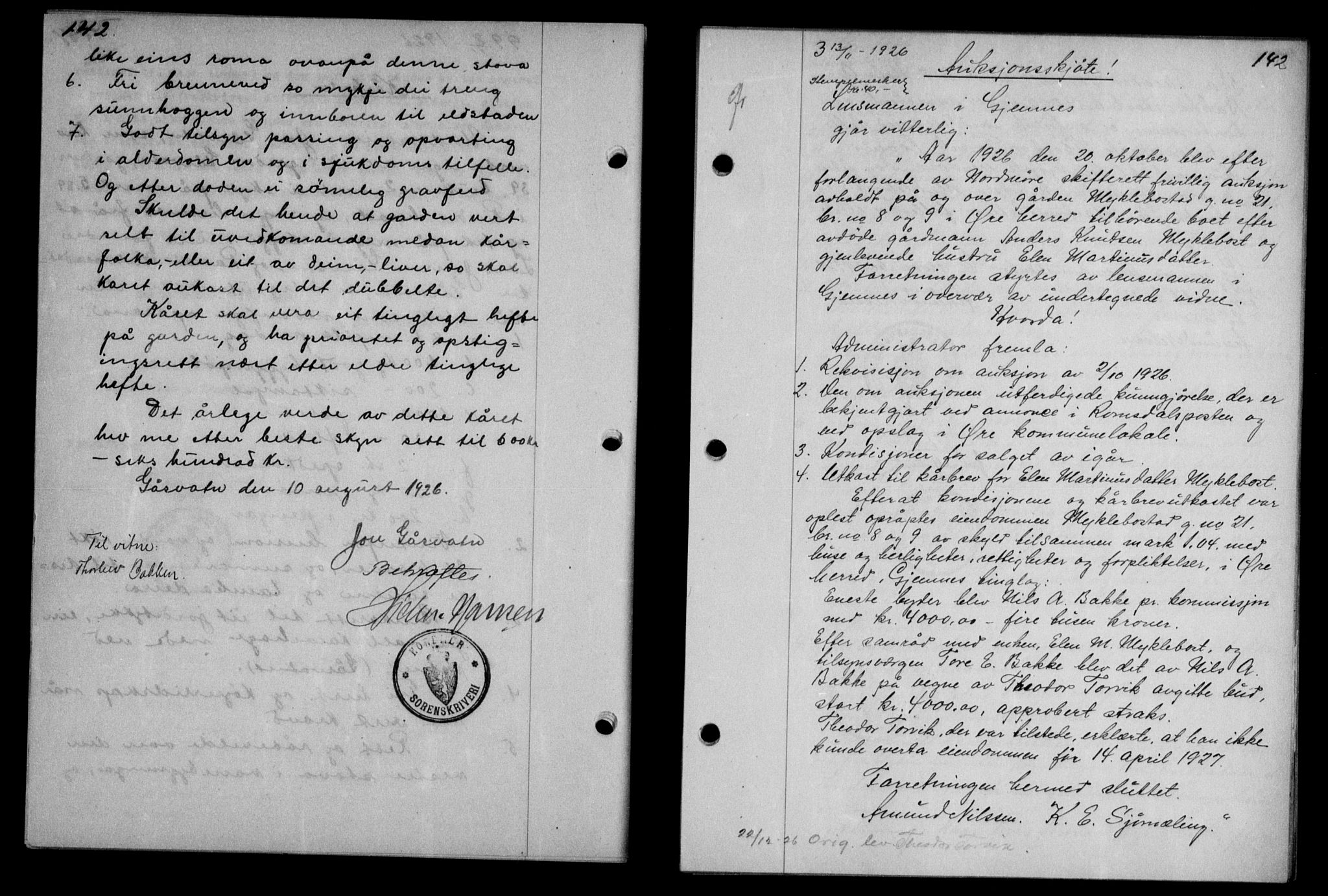 Nordmøre sorenskriveri, AV/SAT-A-4132/1/2/2Ca/L0061: Mortgage book no. 51, 1926-1927, Deed date: 13.11.1926