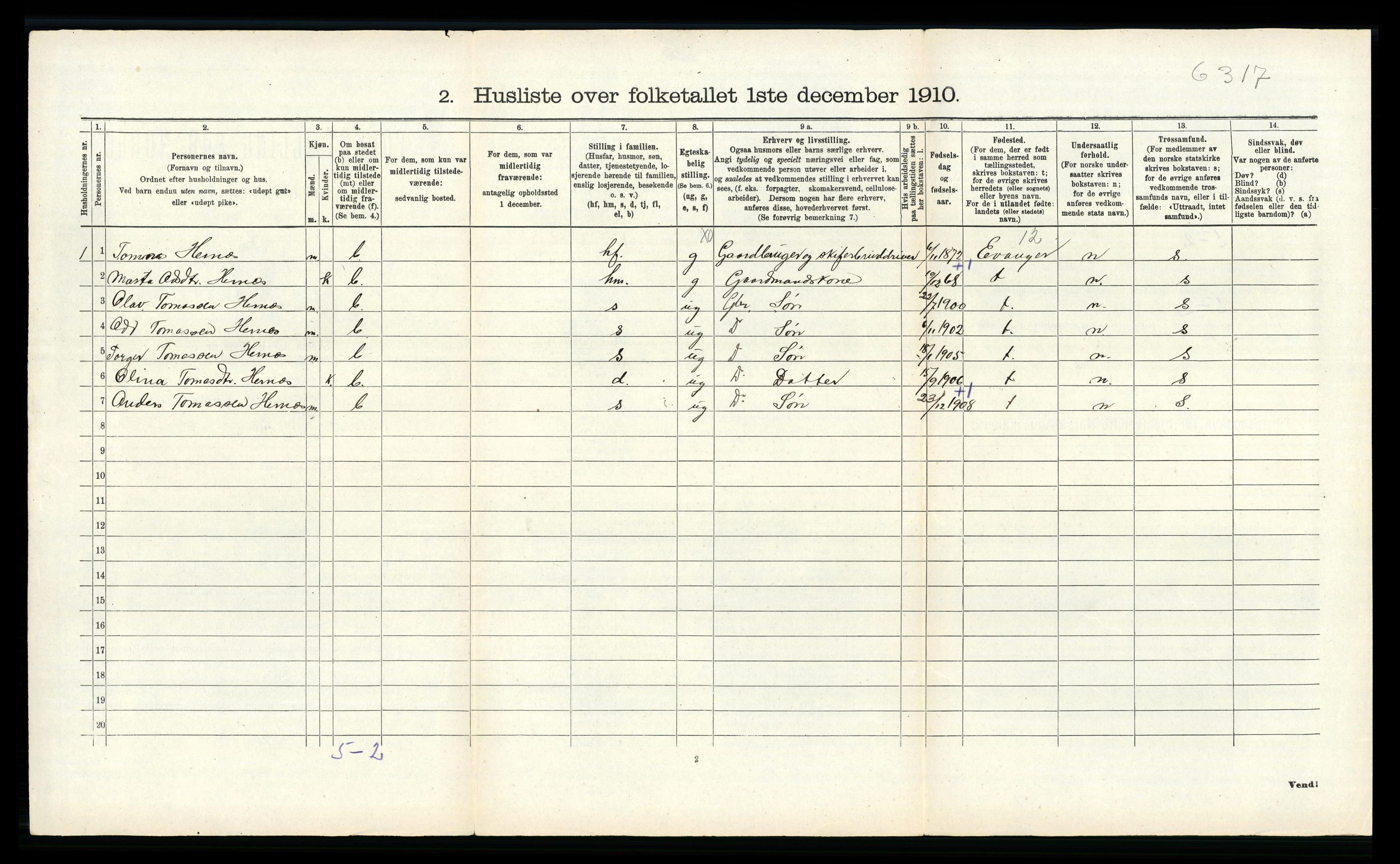 RA, 1910 census for Voss, 1910, p. 967