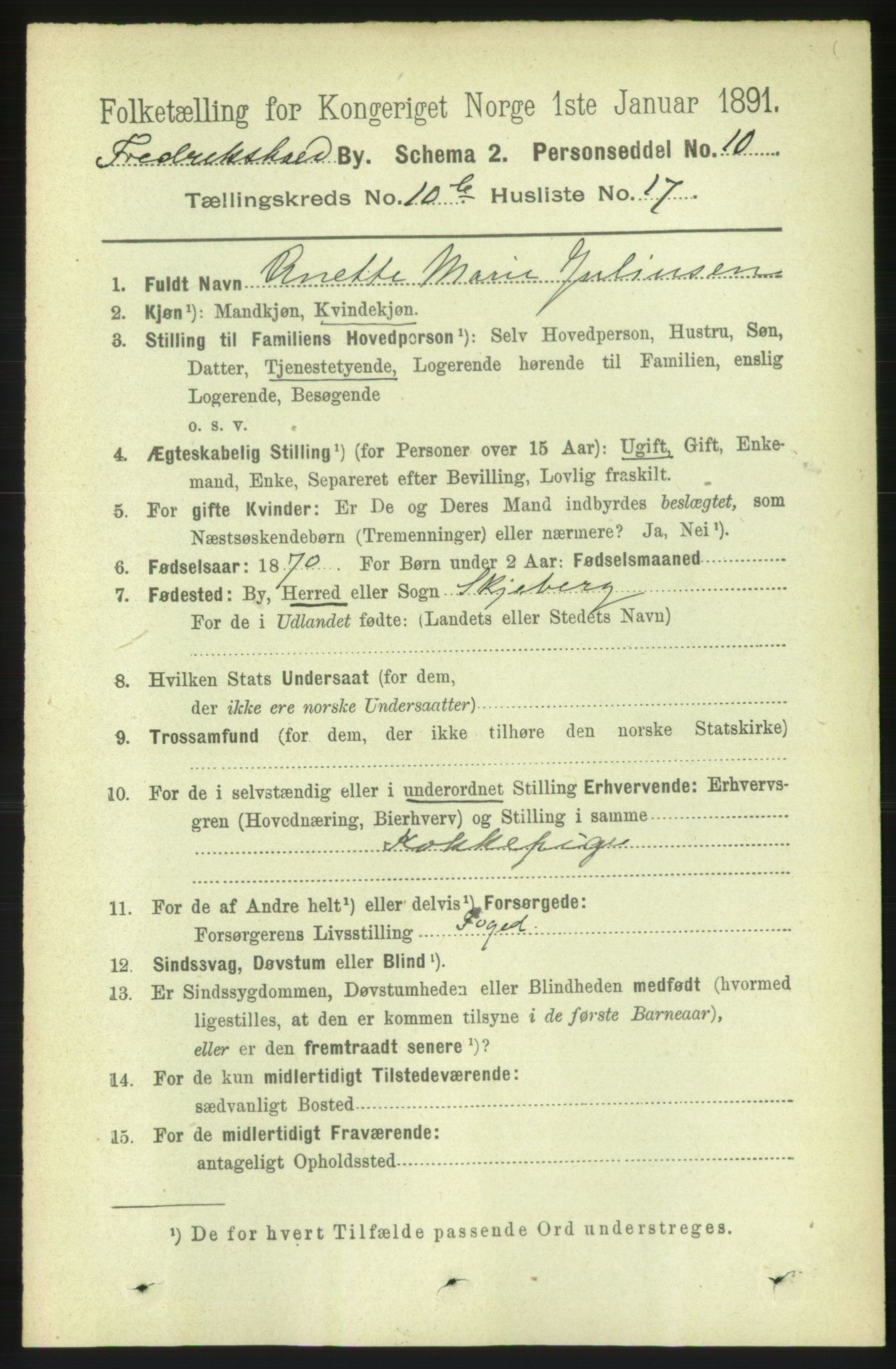 RA, 1891 census for 0101 Fredrikshald, 1891, p. 7563