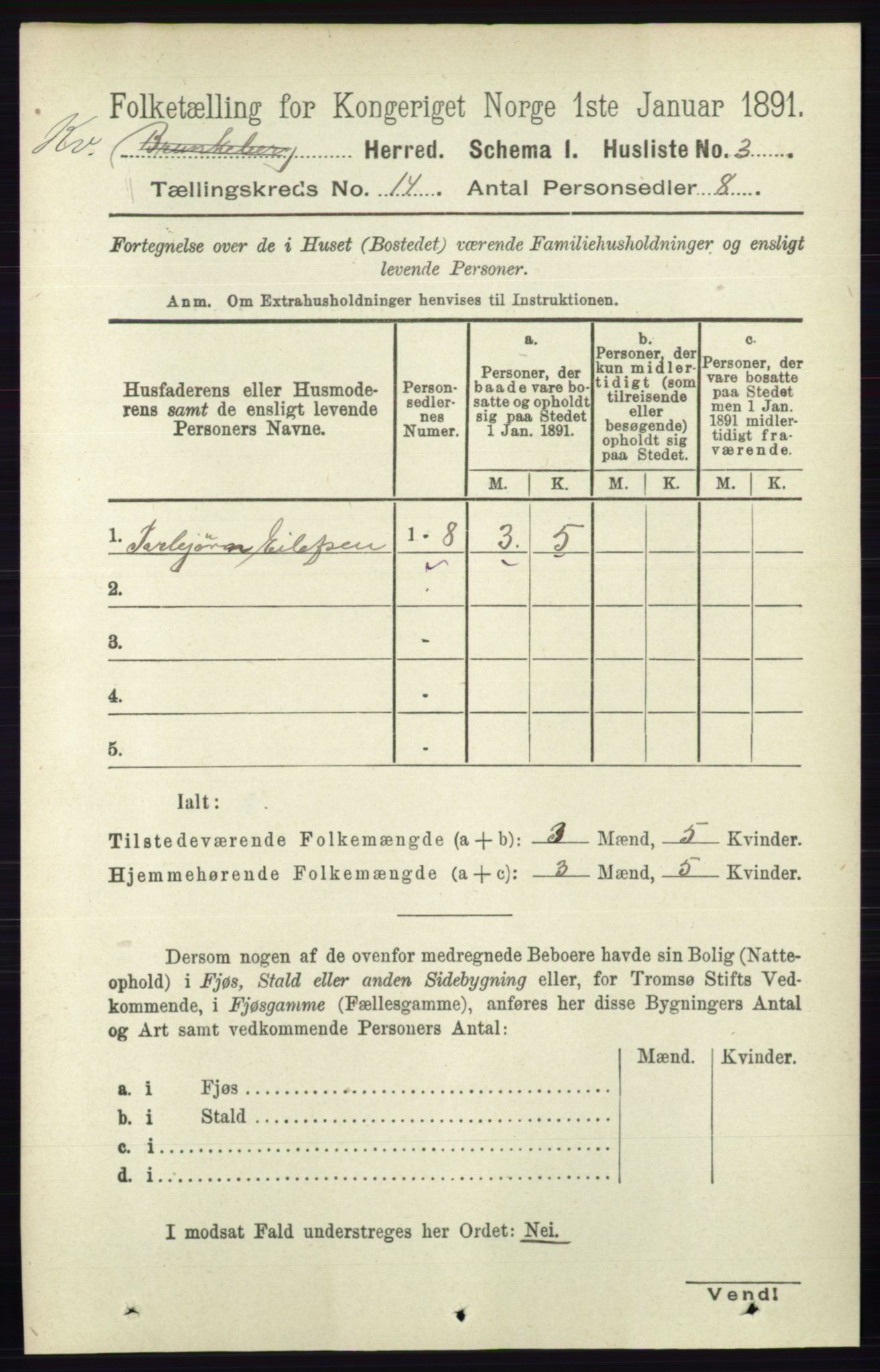 RA, 1891 census for 0829 Kviteseid, 1891, p. 3318