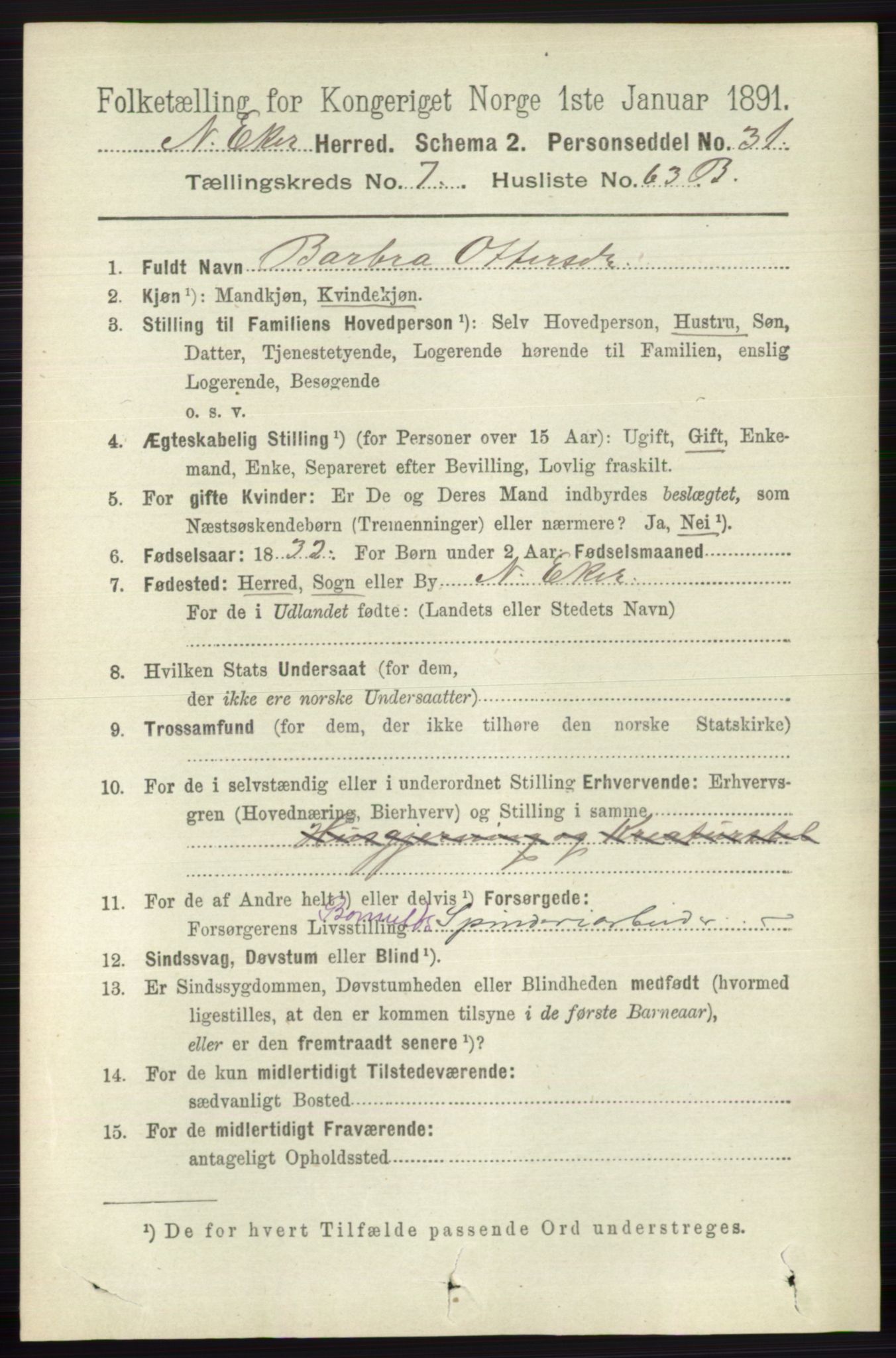 RA, 1891 census for 0625 Nedre Eiker, 1891, p. 3892