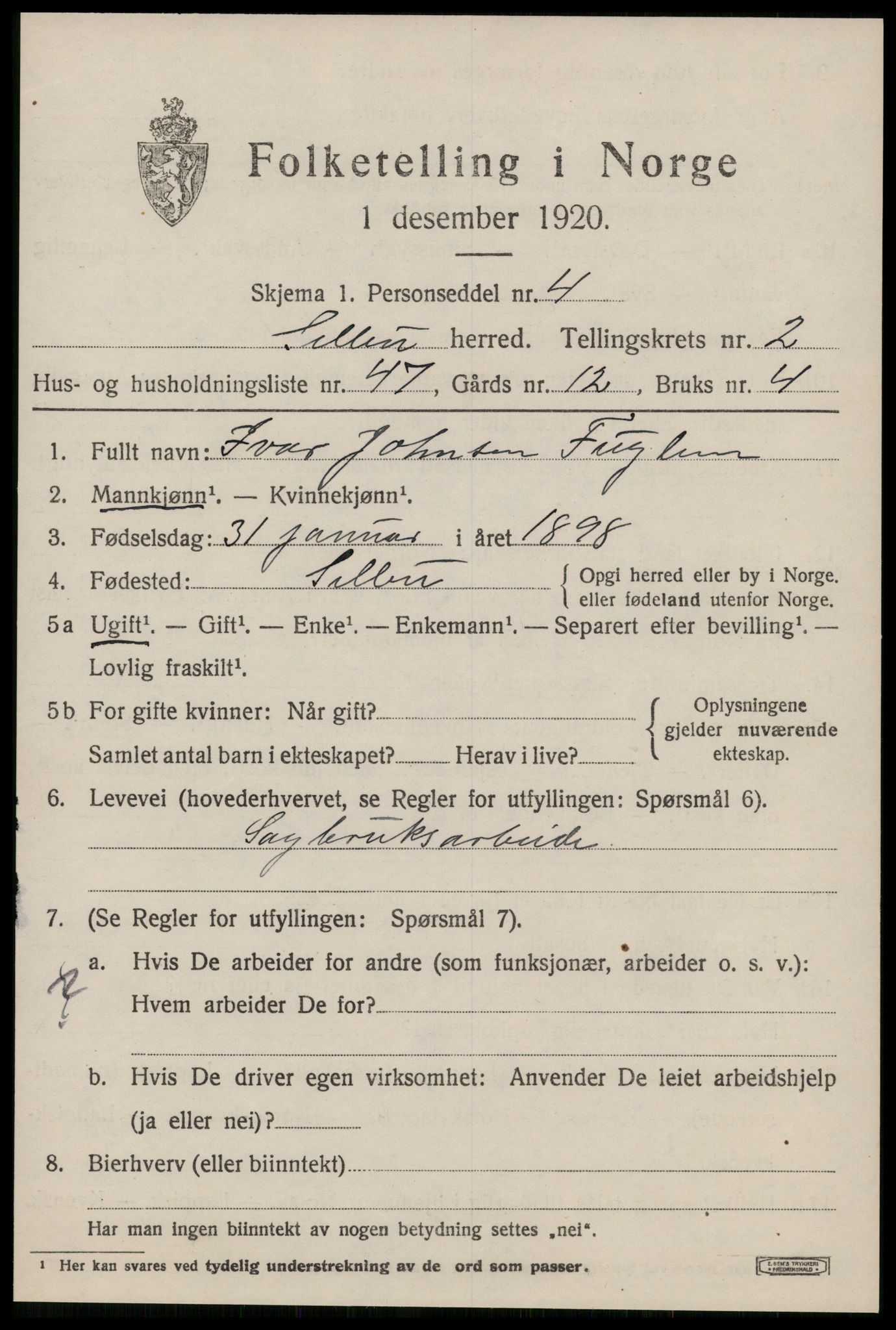 SAT, 1920 census for Selbu, 1920, p. 2448