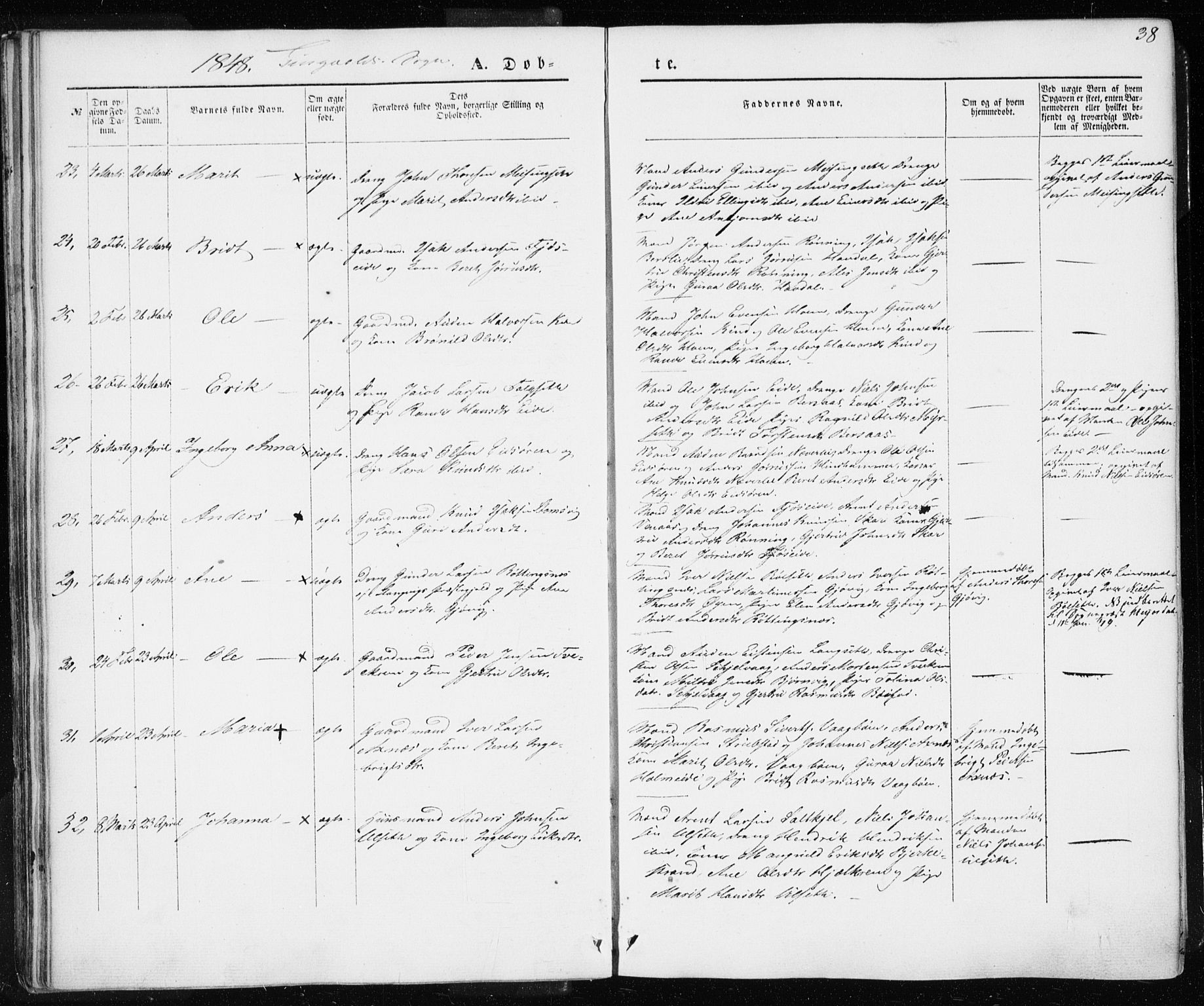 Ministerialprotokoller, klokkerbøker og fødselsregistre - Møre og Romsdal, SAT/A-1454/586/L0984: Parish register (official) no. 586A10, 1844-1856, p. 38