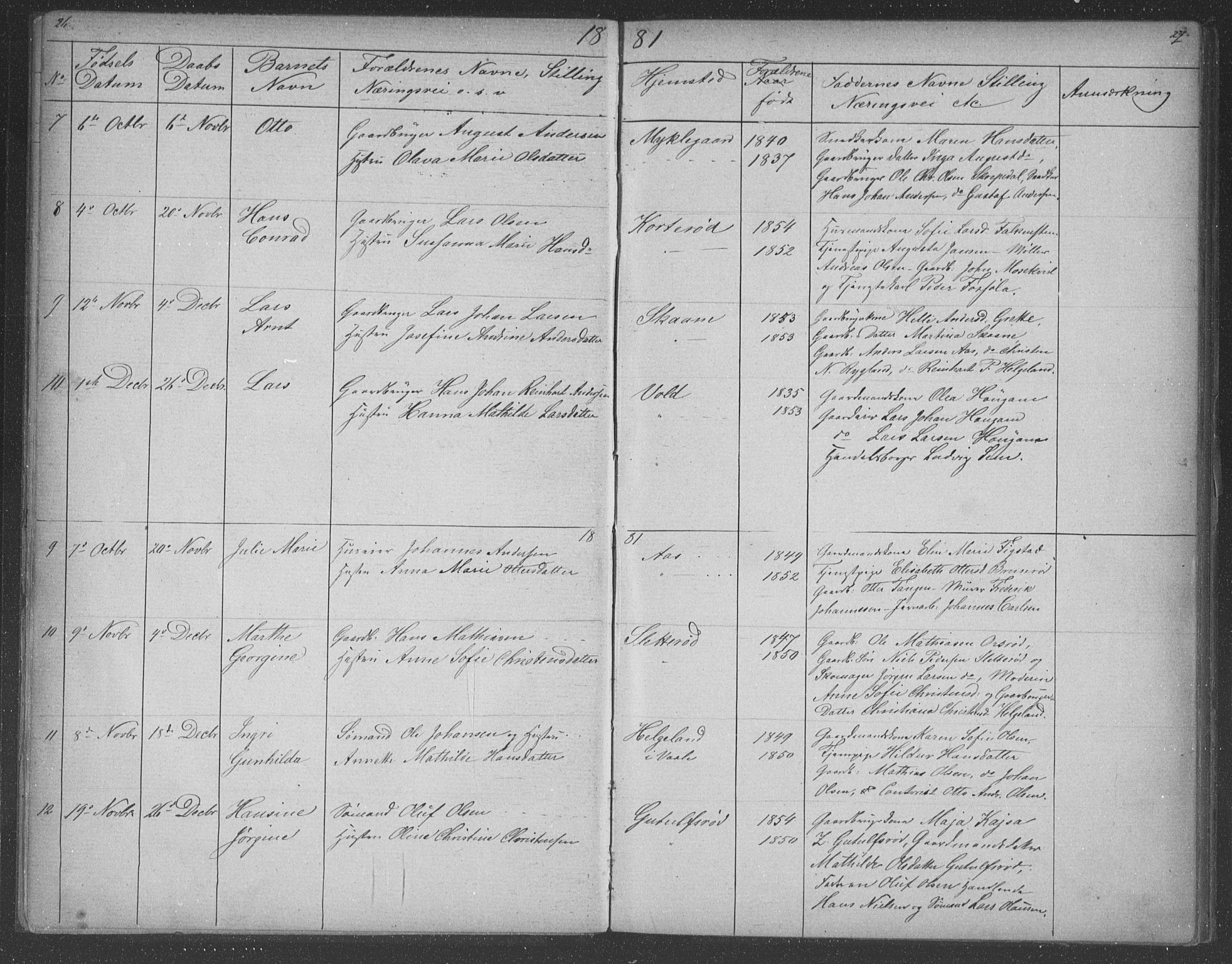 Borre kirkebøker, SAKO/A-338/G/Gb/L0002: Parish register (copy) no. II 2, 1878-1892, p. 26-27